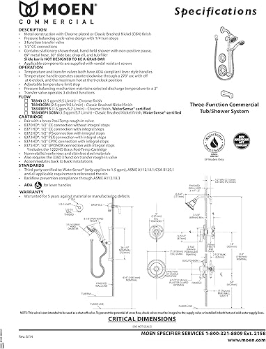Miniatura 4 de Moen Kit de molduras PosiTemp de níquel cepillado clásico M-DURA comercial sin válvula, 2.5 gpm, T8343CBN