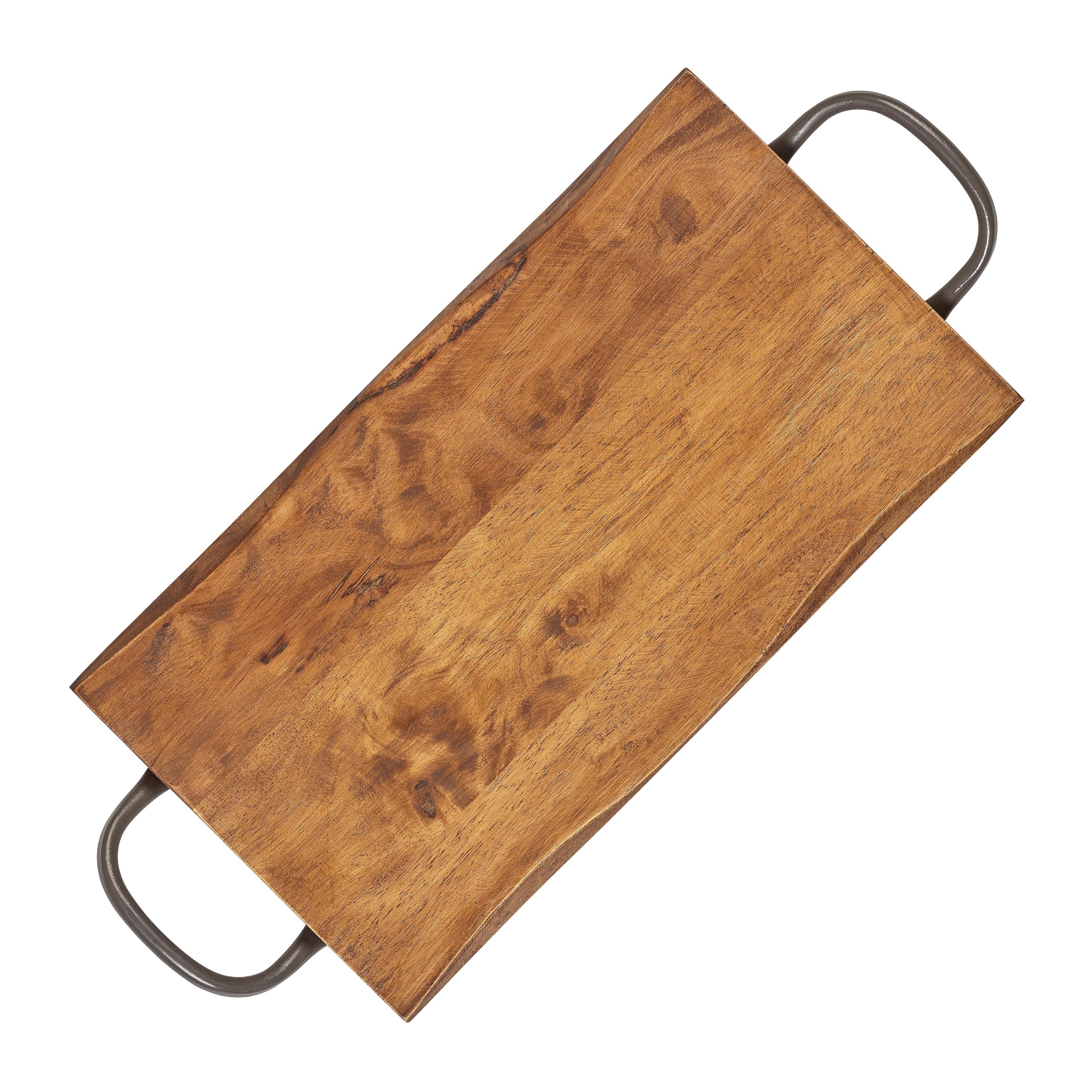 Tala Mesa Grande de presentación y exhibición con Asas de Metal, Madera de Hevea lacada, Ideal para Servir Queso, panes y Embutidos entrantes Mixtos, Mide 40 x 22 x 2 cm
