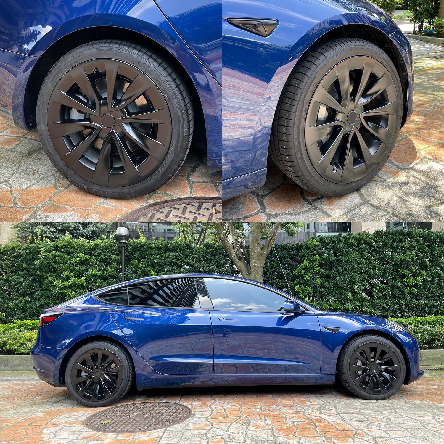 Mayde 19-Inch Hub Caps fits 2020-2023 Compatible with Tesla Model 3, Replacement Wheel Covers (Set of 4) (19" Matte Black)