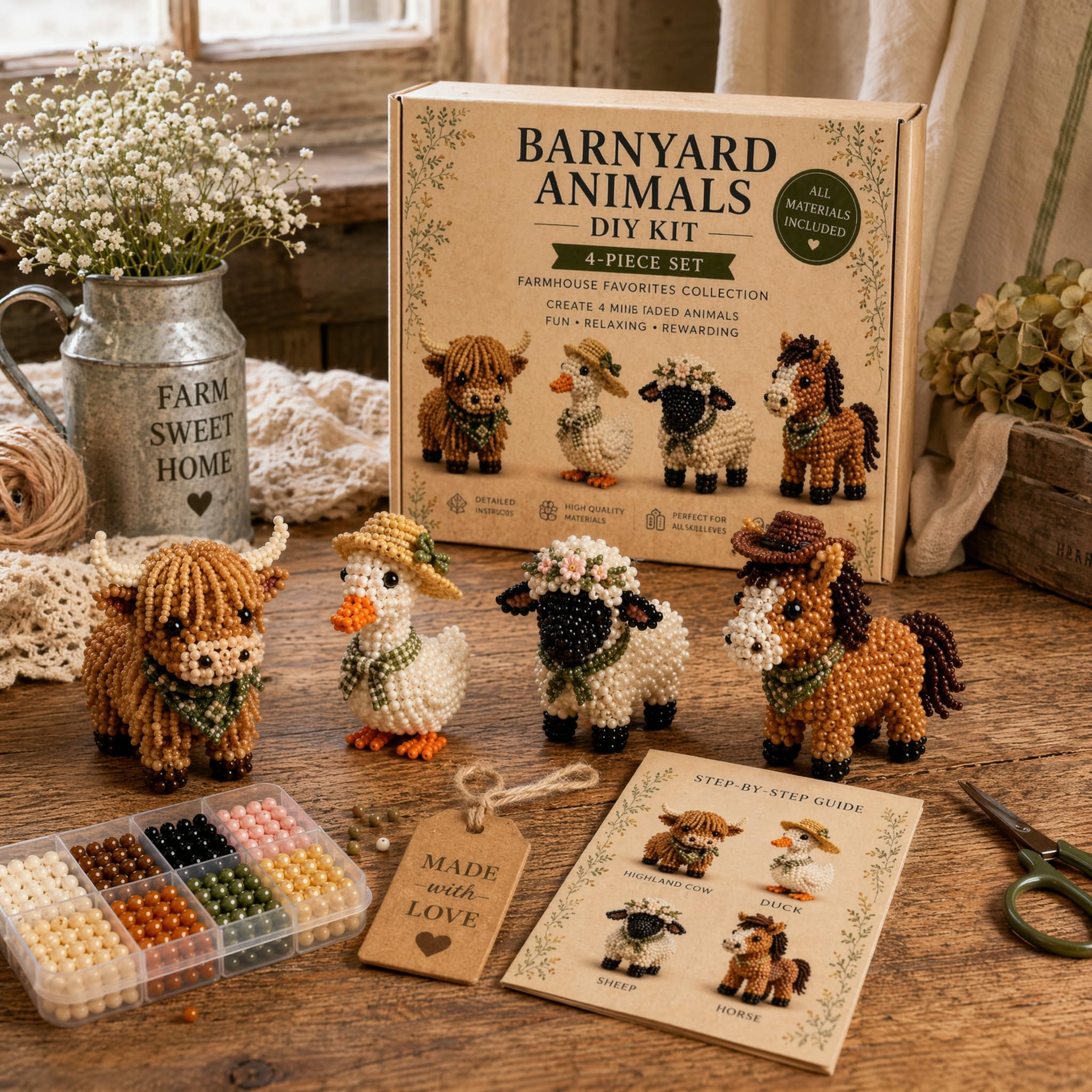 Copbopwn 3D Beaded Animal Kit DIY Sheep Beading Set for Adults Beginners