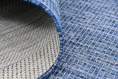 Vista 378 de Unique Loom - Colección Outdoor Border - Tapete para exteriores de borde suave - 5 pies 3 pulgadas x 8 pies, rectangular, azul/marfil azu/marfil