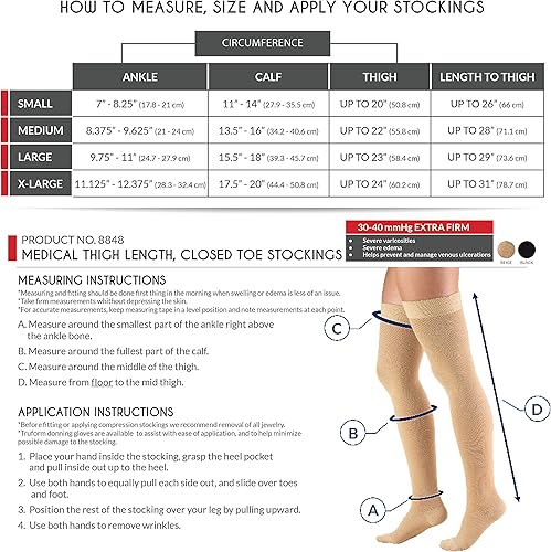 Miniatura 3 de Truform Medias de compresión de 30-40 mmHg para hombres y mujeres, longitud alta hasta el muslo, parte superior de puntos, punta cerrada, negro, M,