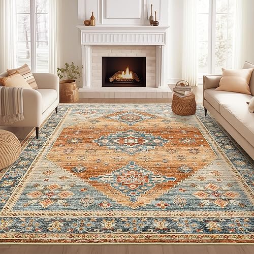 Miniatura 67 de Alfombras de área de 8 x 10 pies para sala de estar, vintage lavable con parte trasera antideslizante, resistente a las manchas, alfombra de área