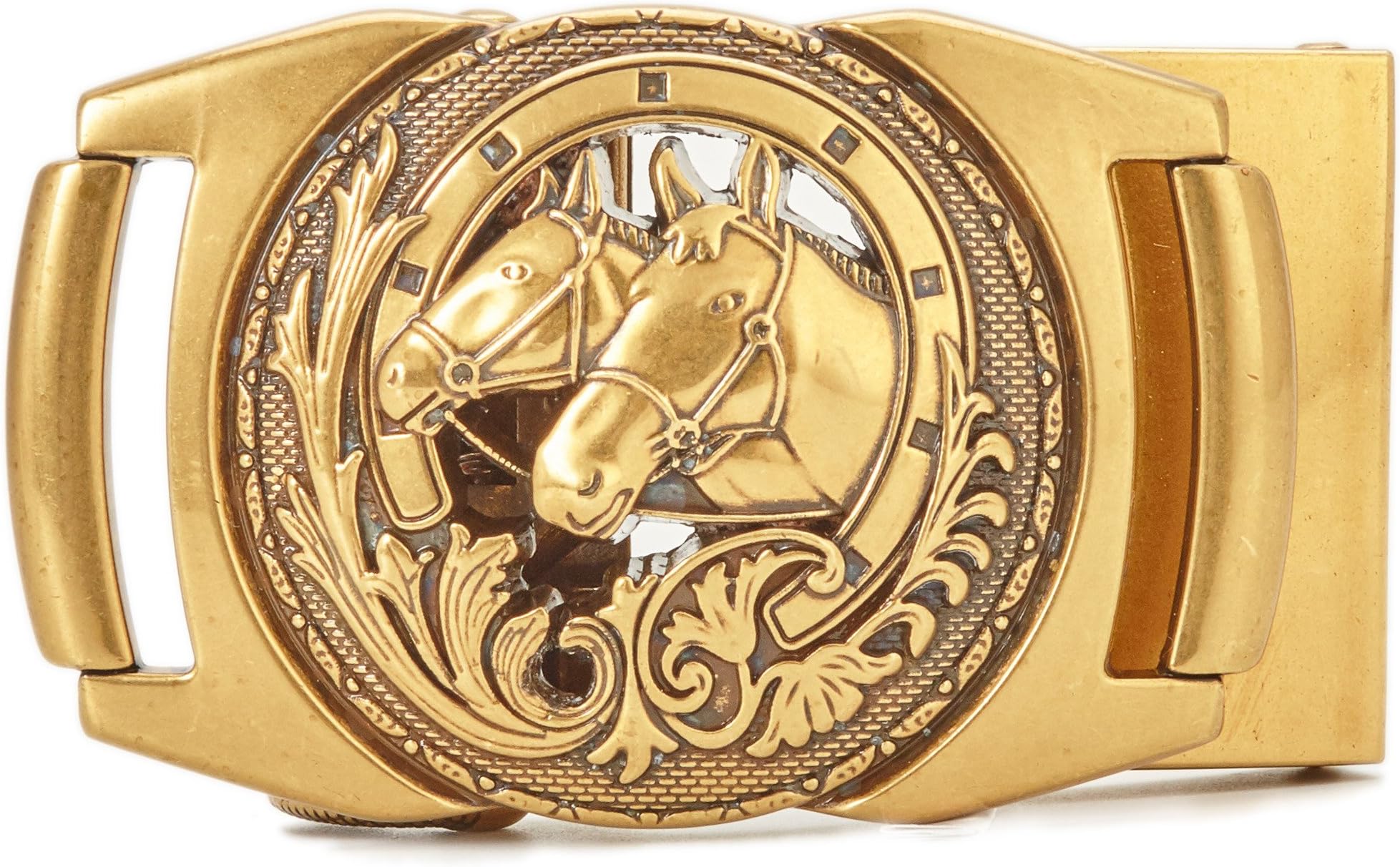 Gurscour Mens Western Horses Head Ratchet Automatical Belt Buckle 40mm Retro Bronze
