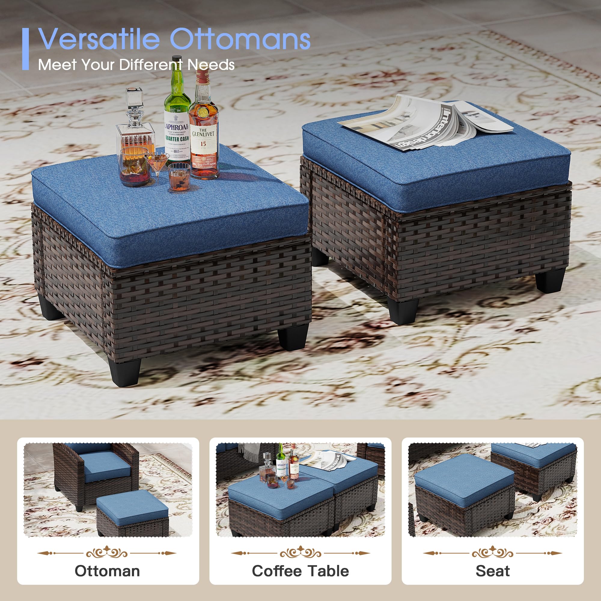 Vicllax Patio Conversation Ottoman Brown & Navy Blue incomplete 