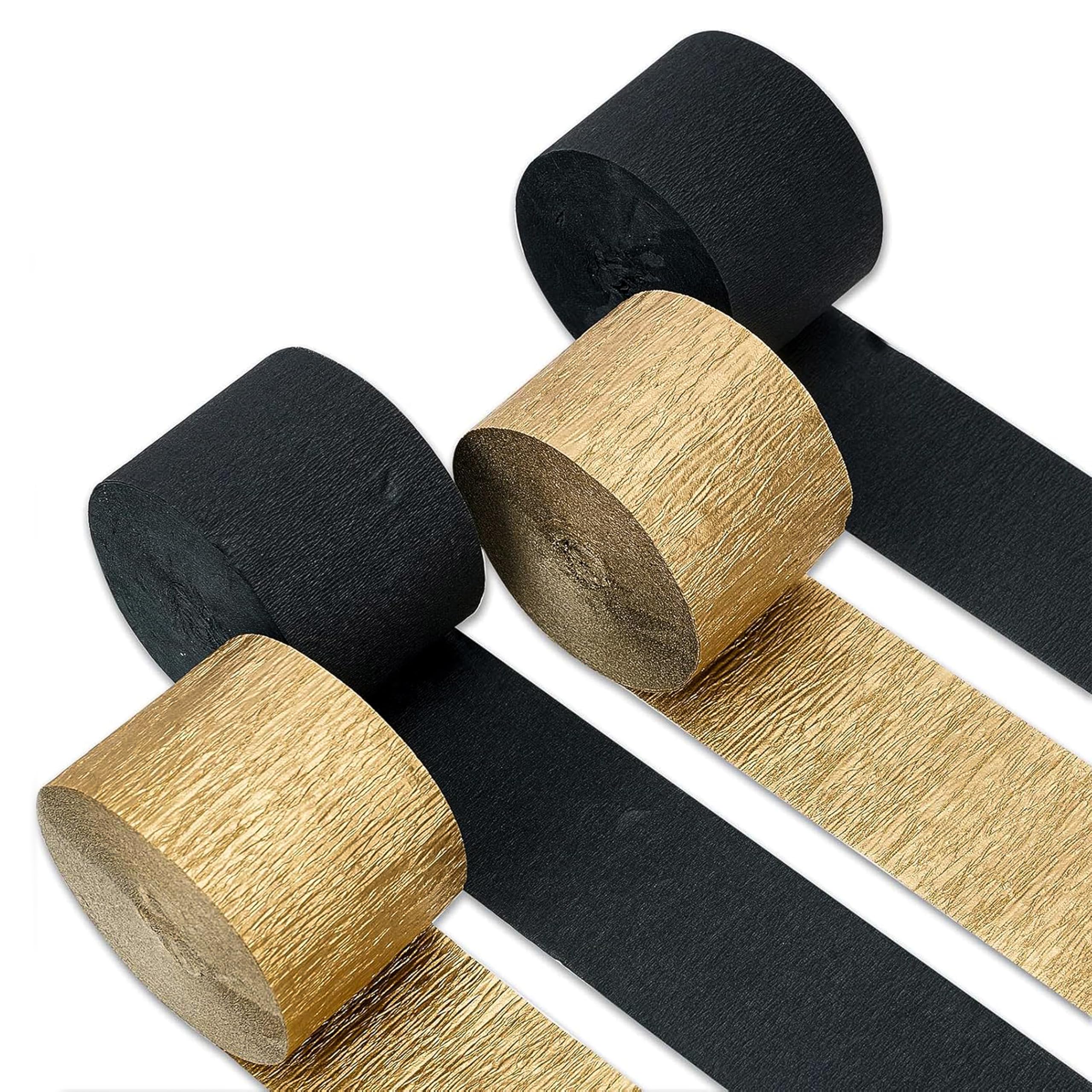 4 Gold Black Crepe Paper Streamers, 328ft Pack of Party Decorations