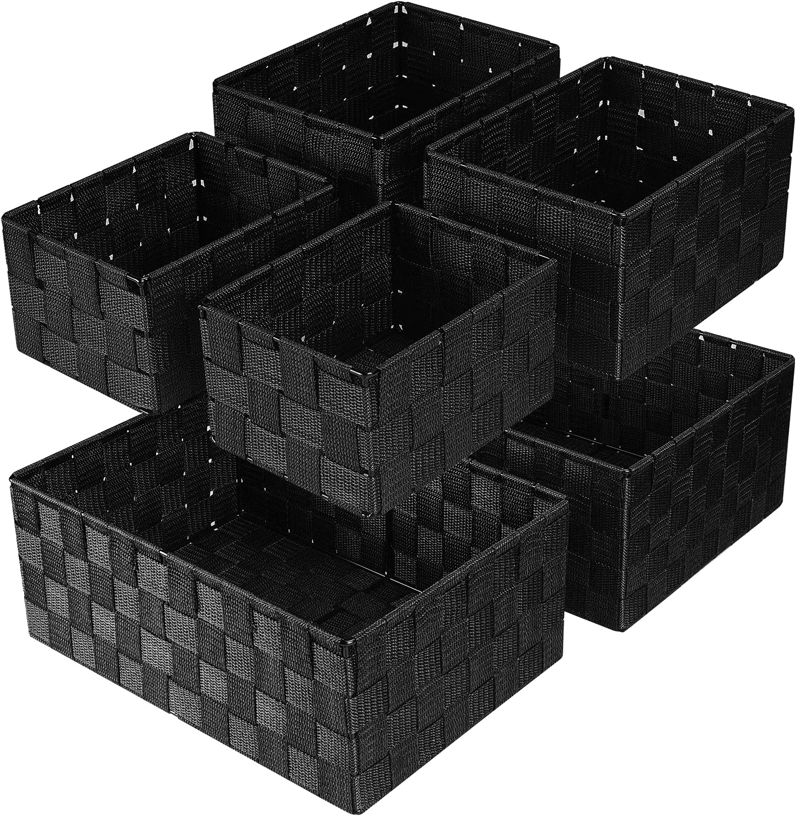 UvellgiftStorage Baskets, Set of 6 Stackable Multipurpose Storage Basket, Woven Baskets Storage for Organiser Storage of Bathroom/Bedroom/Kitchen/Shelves/Cupboard/Closet/Cosmetics/Towels (Black)