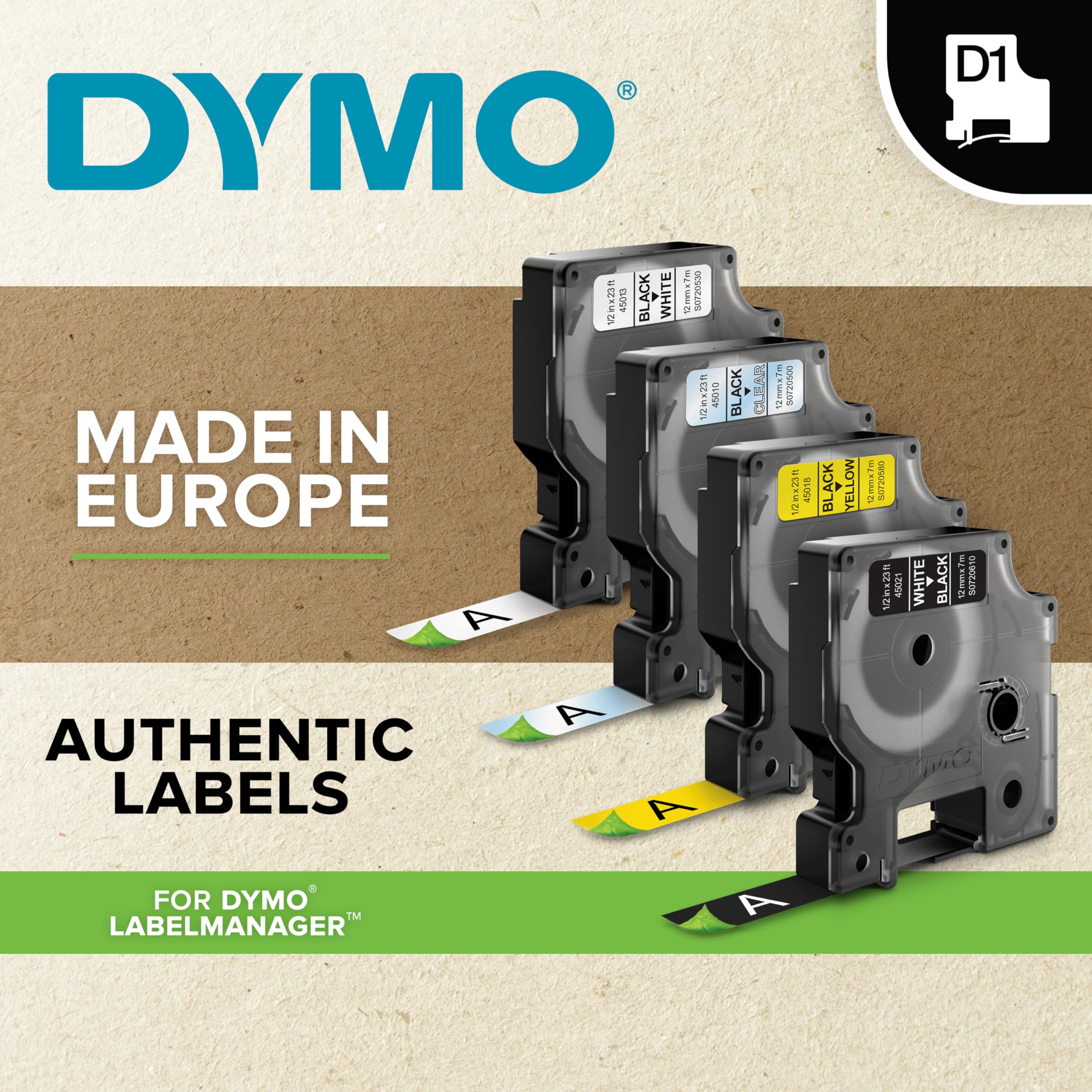 DYMO Original D1-Etikettenband | schwarz auf weiß | 19 mm x 7 m | selbstklebendes Schriftband | für LabelManager-Beschriftungsgerät | 10 D1 Etikettenkassetten