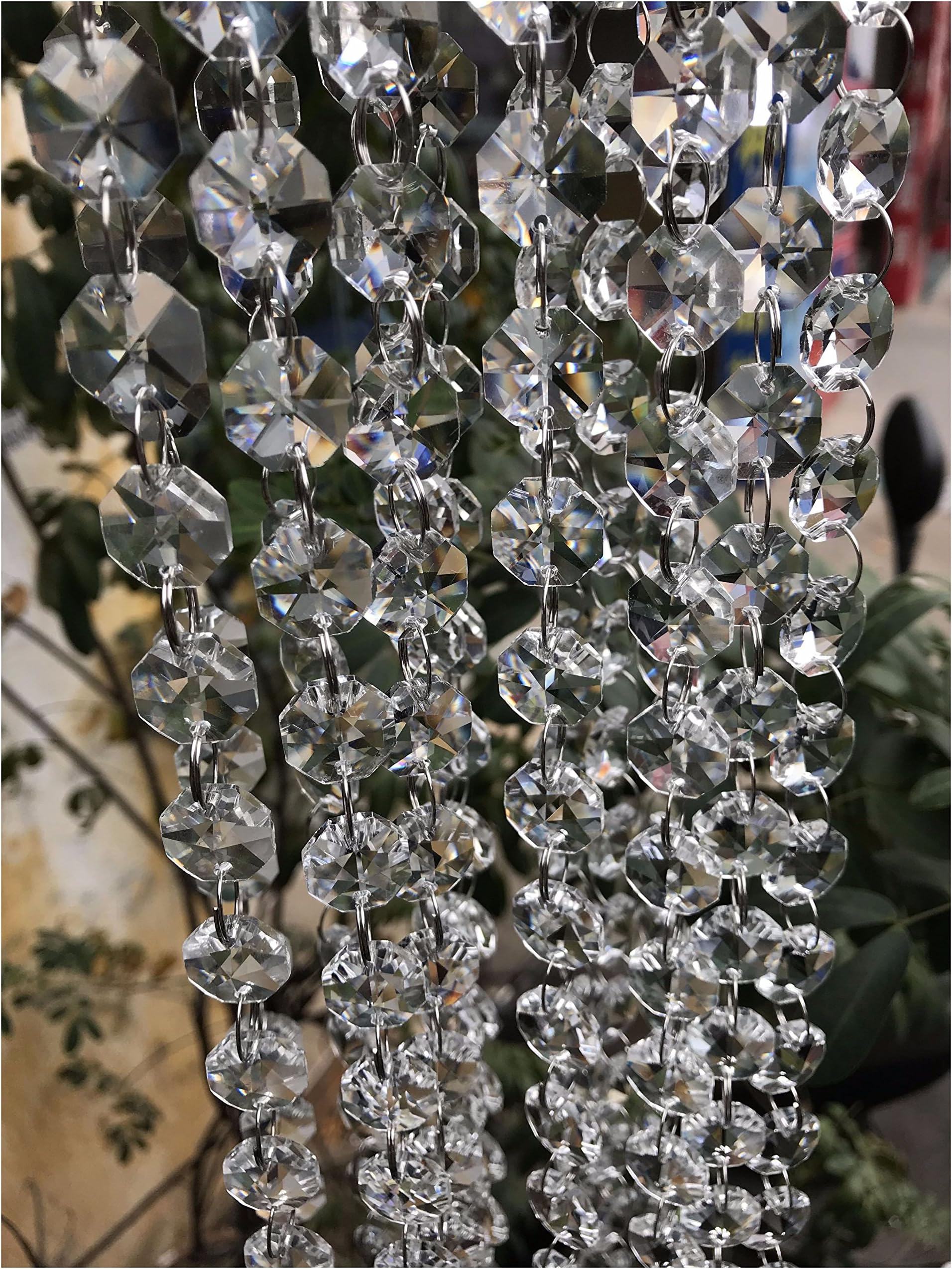 DIY Clear Crystal Chandelier Beads Lamp Chain for Chandelier Prism Octagon Beads Chain Wedding Party Tree Garlands Home Decoration (16 Feet)