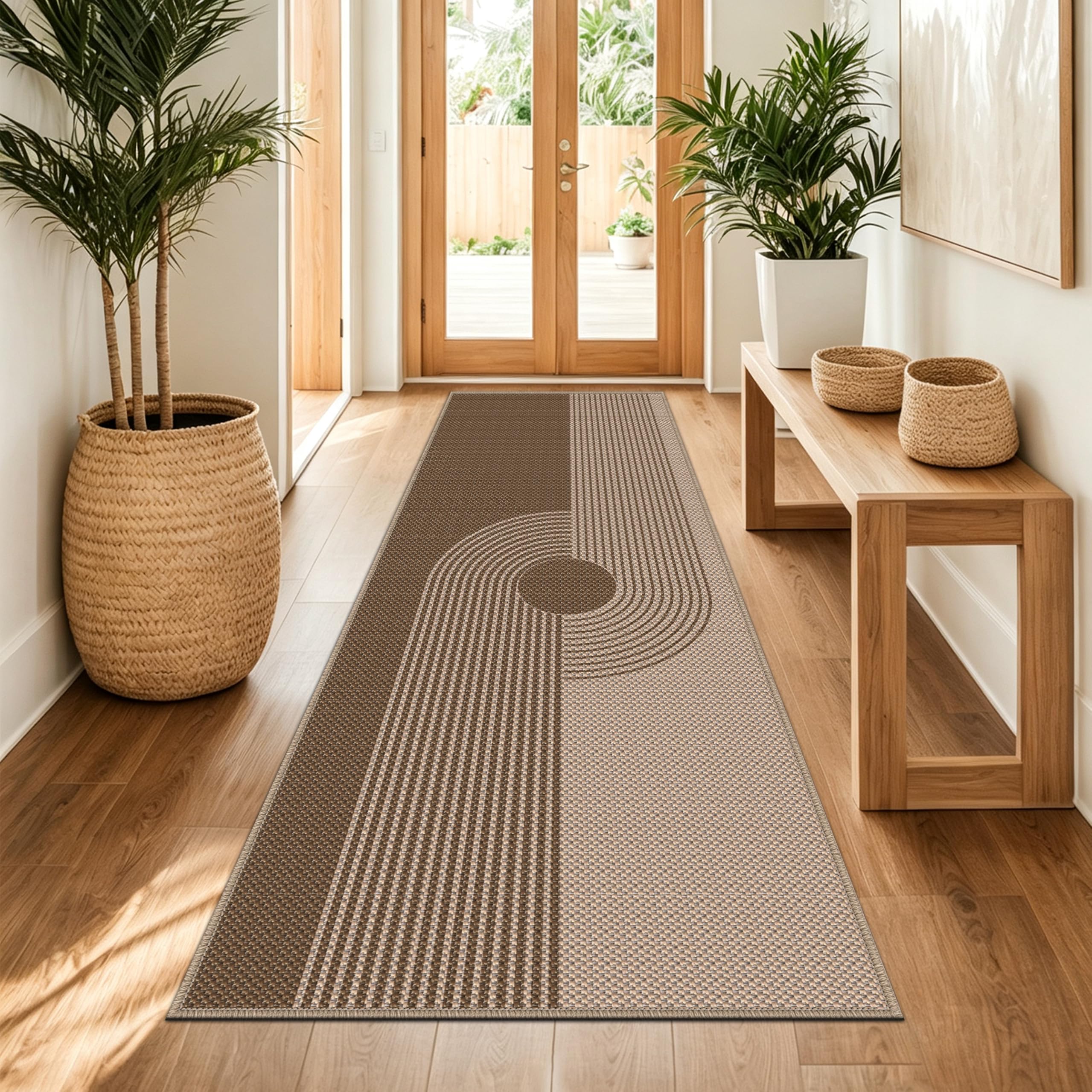 Capslpad Runner Rug for Entryway 60x240cm Non-Slip Hallway Carpet Runner Washable Jute Look Rug Kitchen Runner Durable Floor Area Rug Runners for Living Room Bedroom Balcony Corridor, Natural Brown — image 1
