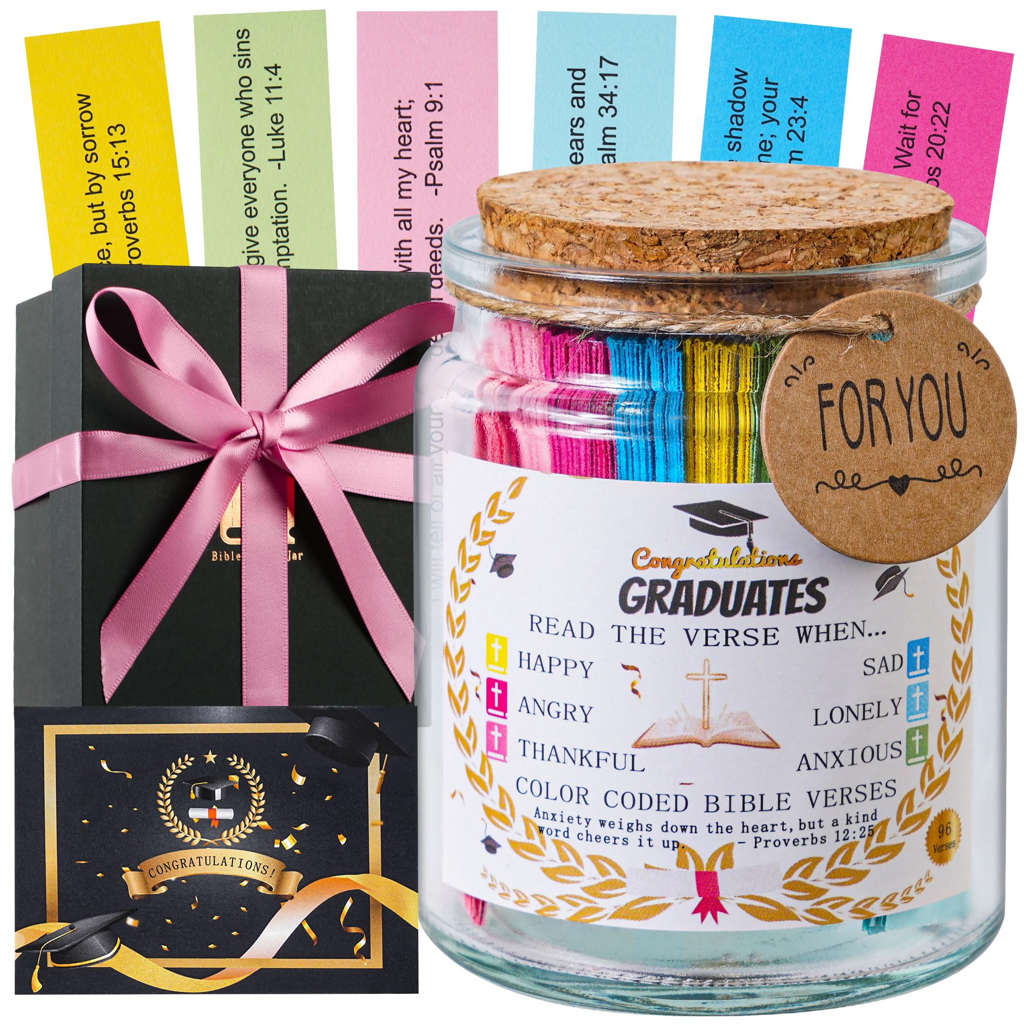 Bible Verse Jar, Christian Gifts For Women,Teacher Gift, High School, College Graduation Gifts for Her, Him, Inspirational Bible Jar Comes With Greeting Card & 48-inch Ribbon Bow — image 1
