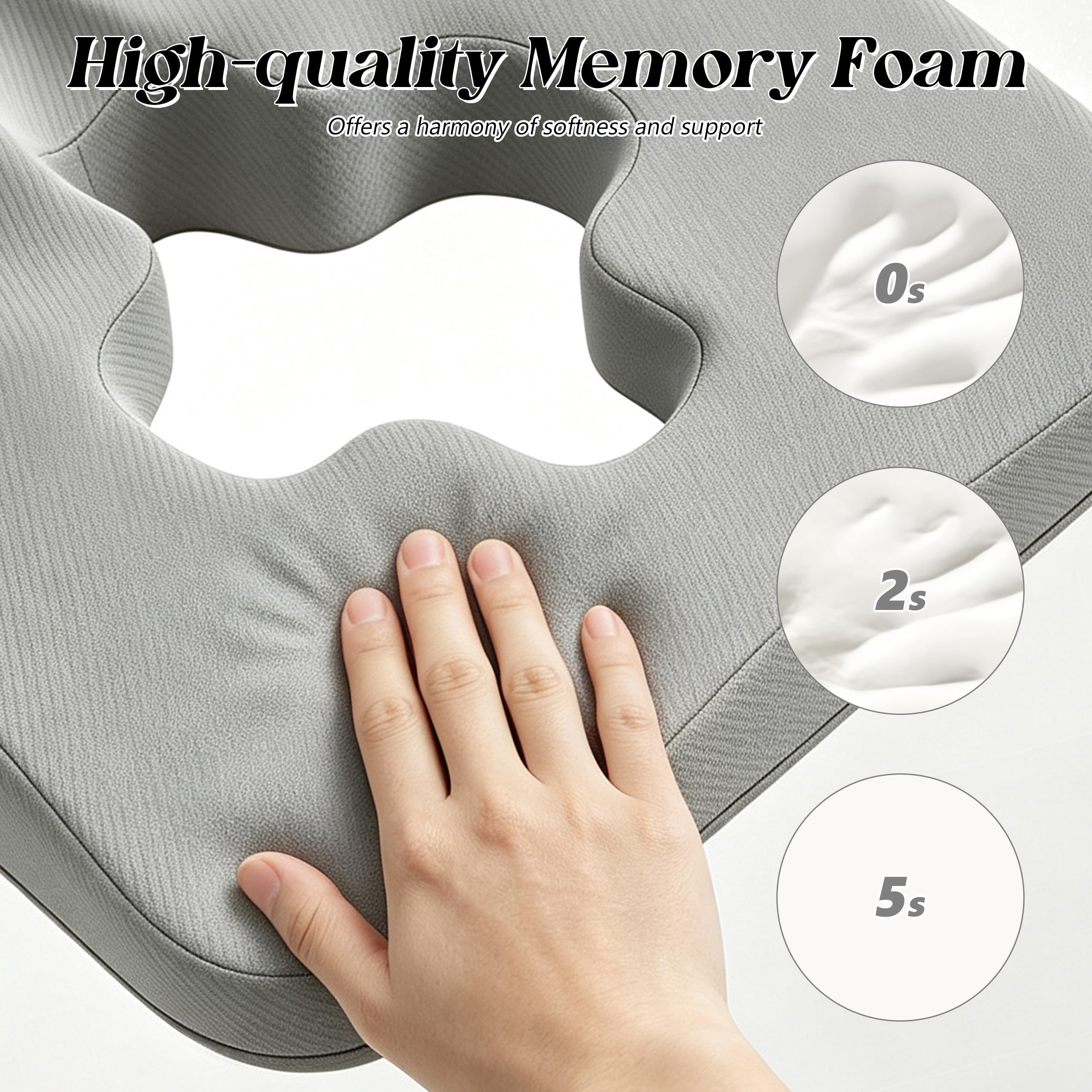Dekubitus Sitzkissen Steißbeinschmerzen zur Wirksamen Linderung von Hämorrhoiden Prostata Ischias Memory Foam Steißbeinkissen Orthopädisch Sitzring mit Stoffbezug für Bettlägerigkeit Langes Sitzen