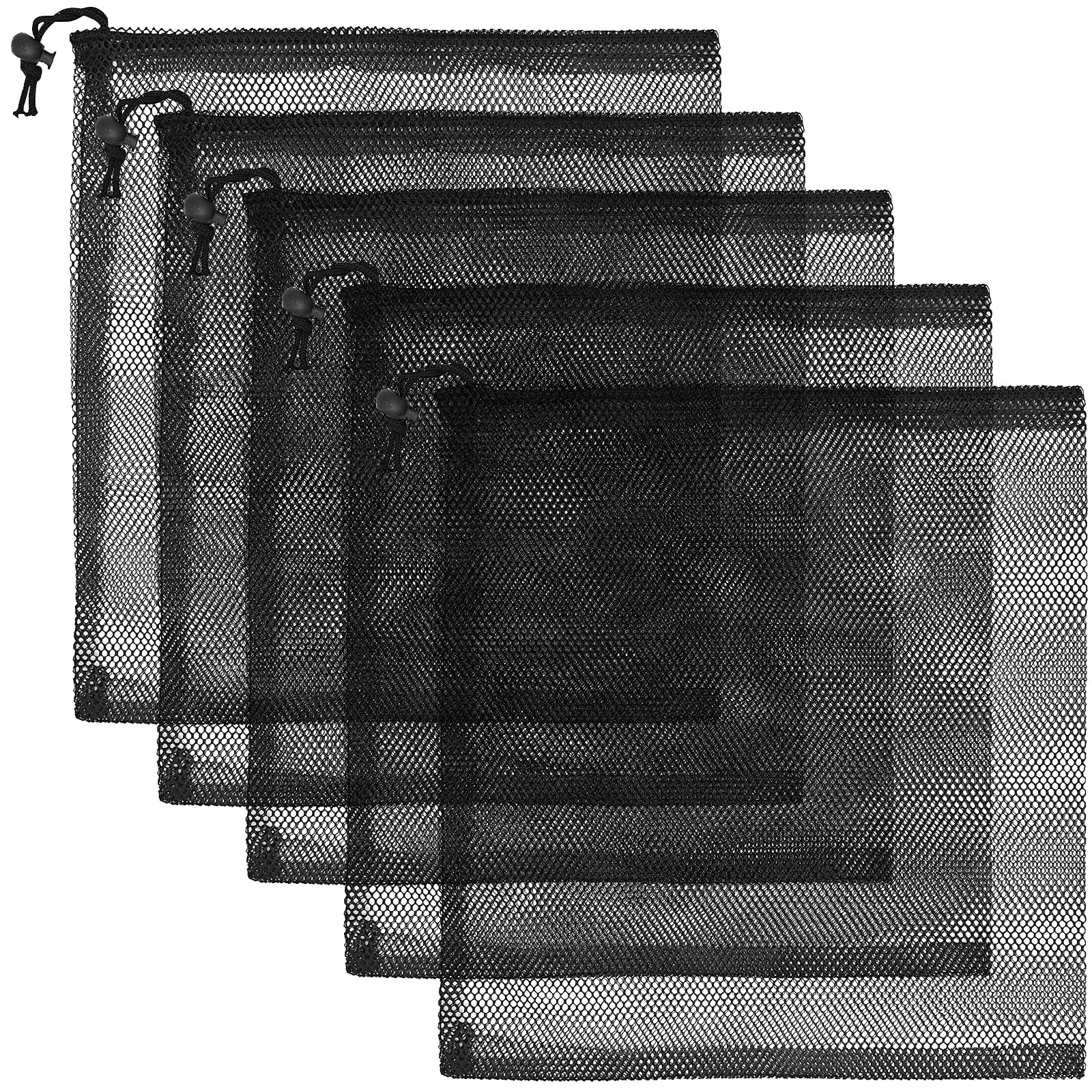 LICQIC 5 Pcs Polyester Mesh Drawstring Bag, Net Bags for Swimming Beach Pool ToysEquipment