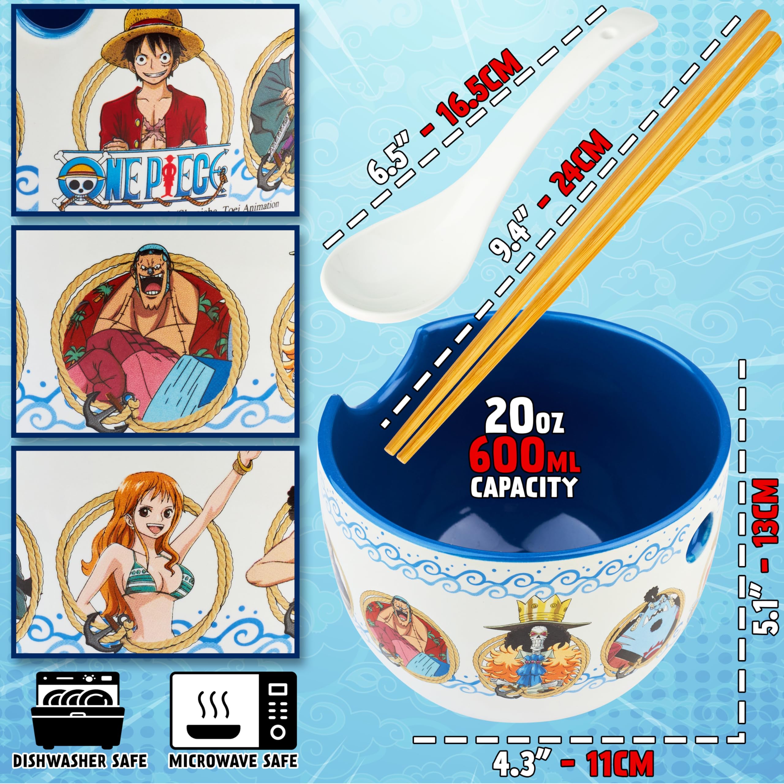 Get Trend One Piece Set Ciotole Ramen 600ml, Ciotola di Spaghetti di Riso Giapponesi con Cucchiaino Ceramica e Bacchette di Bambù, Adatto al Microonde (Multi One Piece)
