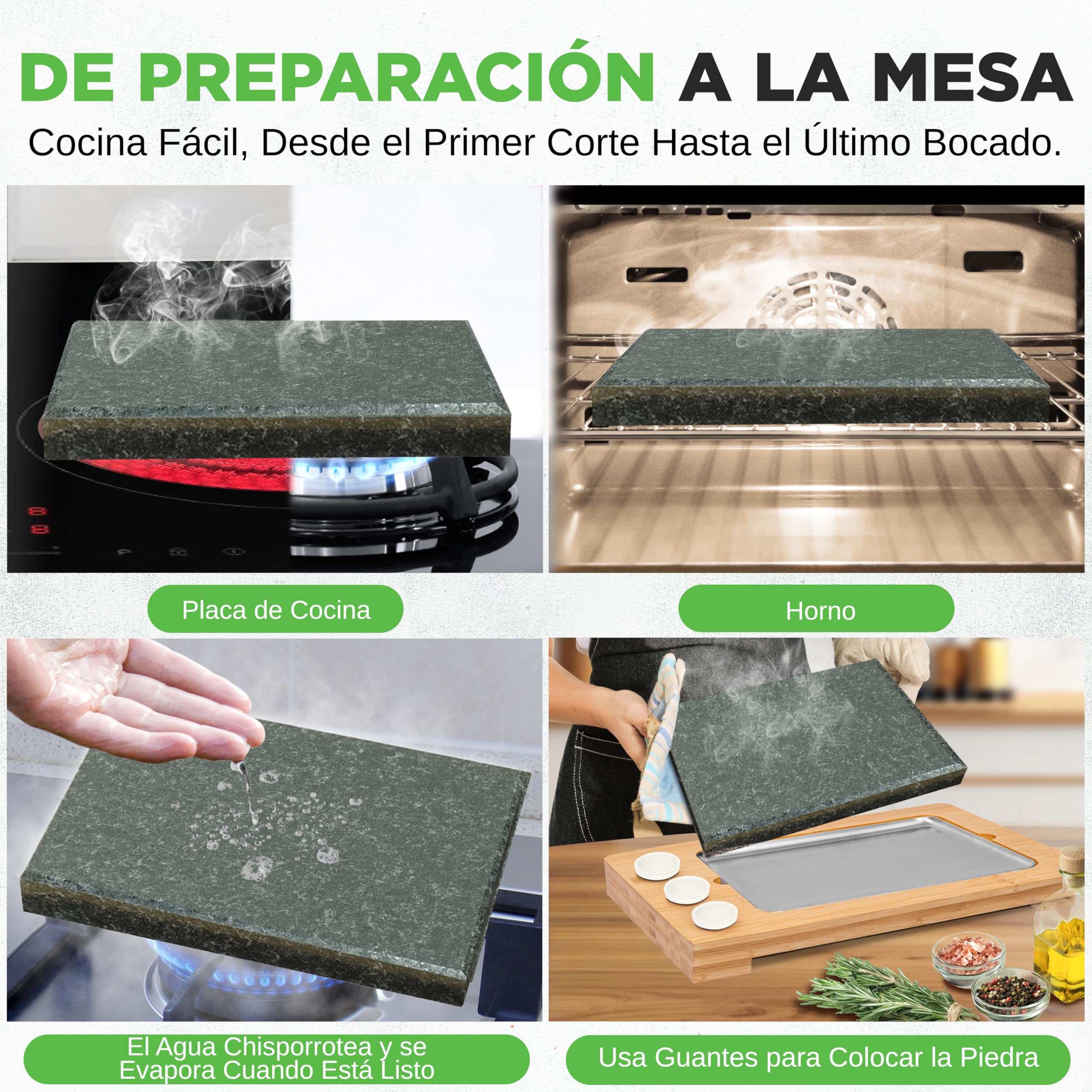 NutriChef Sizzle Juego de Cocina con Piedra Caliente – Parrilla de Mesa con Bandeja de Bambú, Cuencos de Salsa de Cerámica y Bandeja de Acero Inoxidable