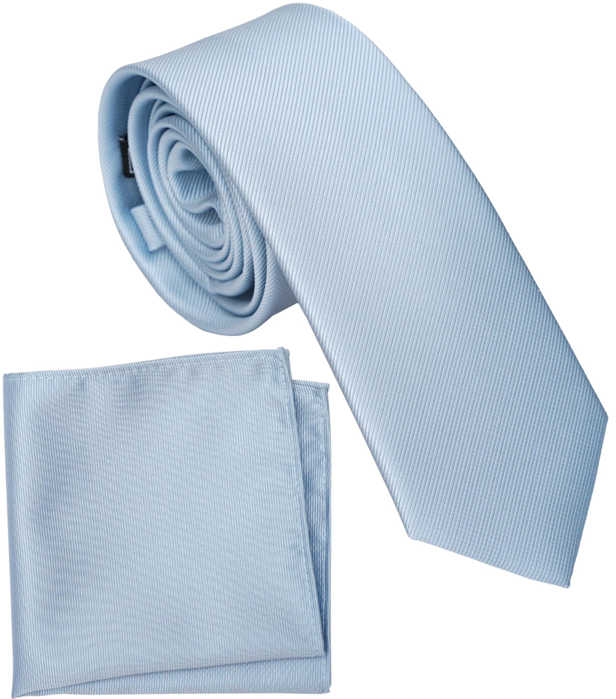 Boy's Solid Tie with Pocket Square Set, Regular Necktie for Children and Kids, Self-Tied