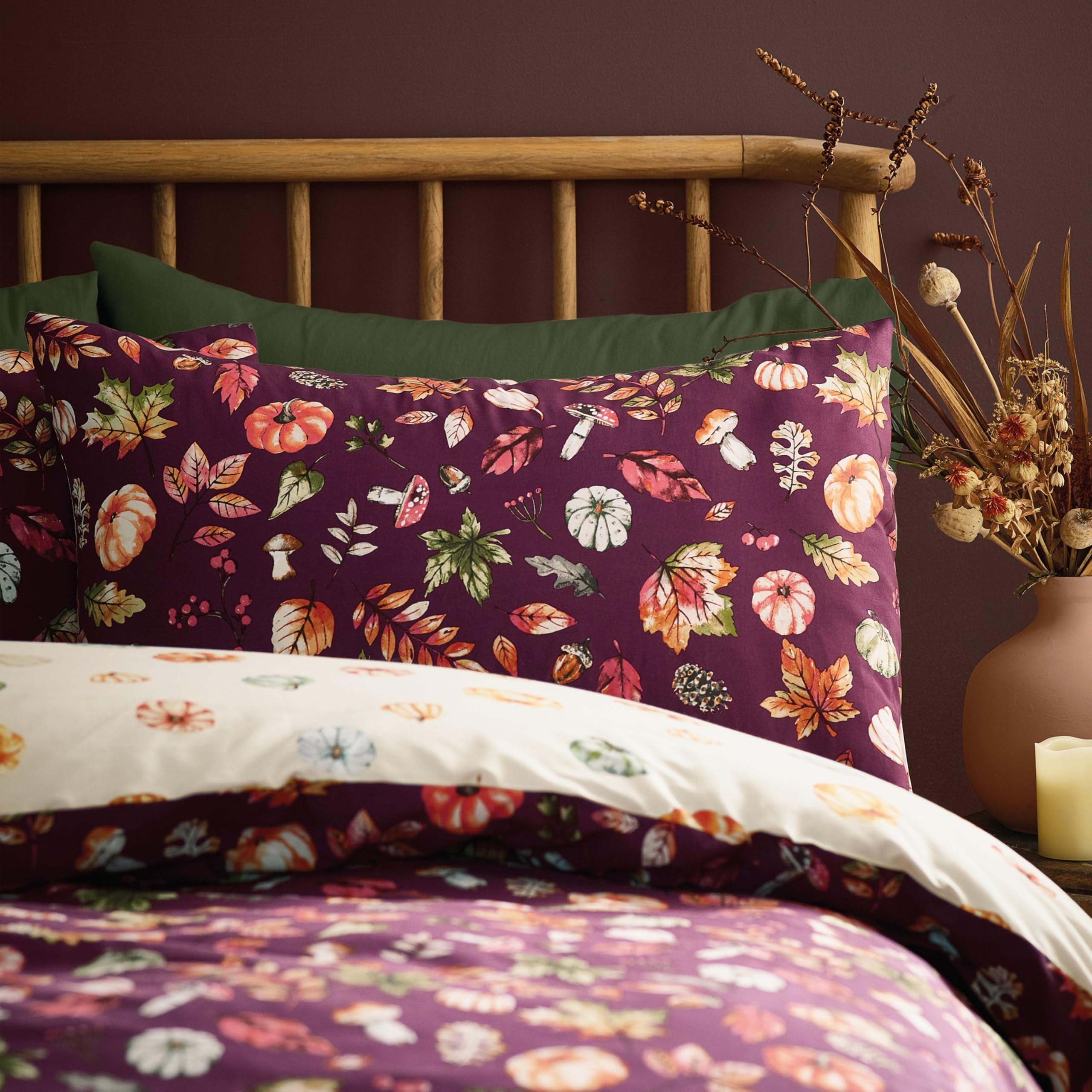 Catherine Lansfield Wende-Bettwäsche-Set Doppelbett – Herbstkaro In Pflaume, Mit Kissenbezügen