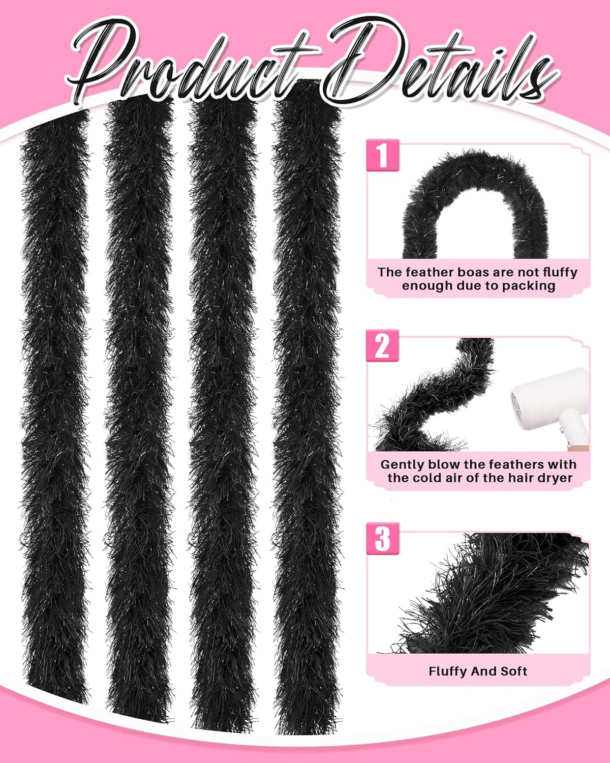 Taiyin Feather Boas Artificial Fluffy Boas Bulk Decoration for Wedding Costume Halloween Birthday Xmas - Image 3