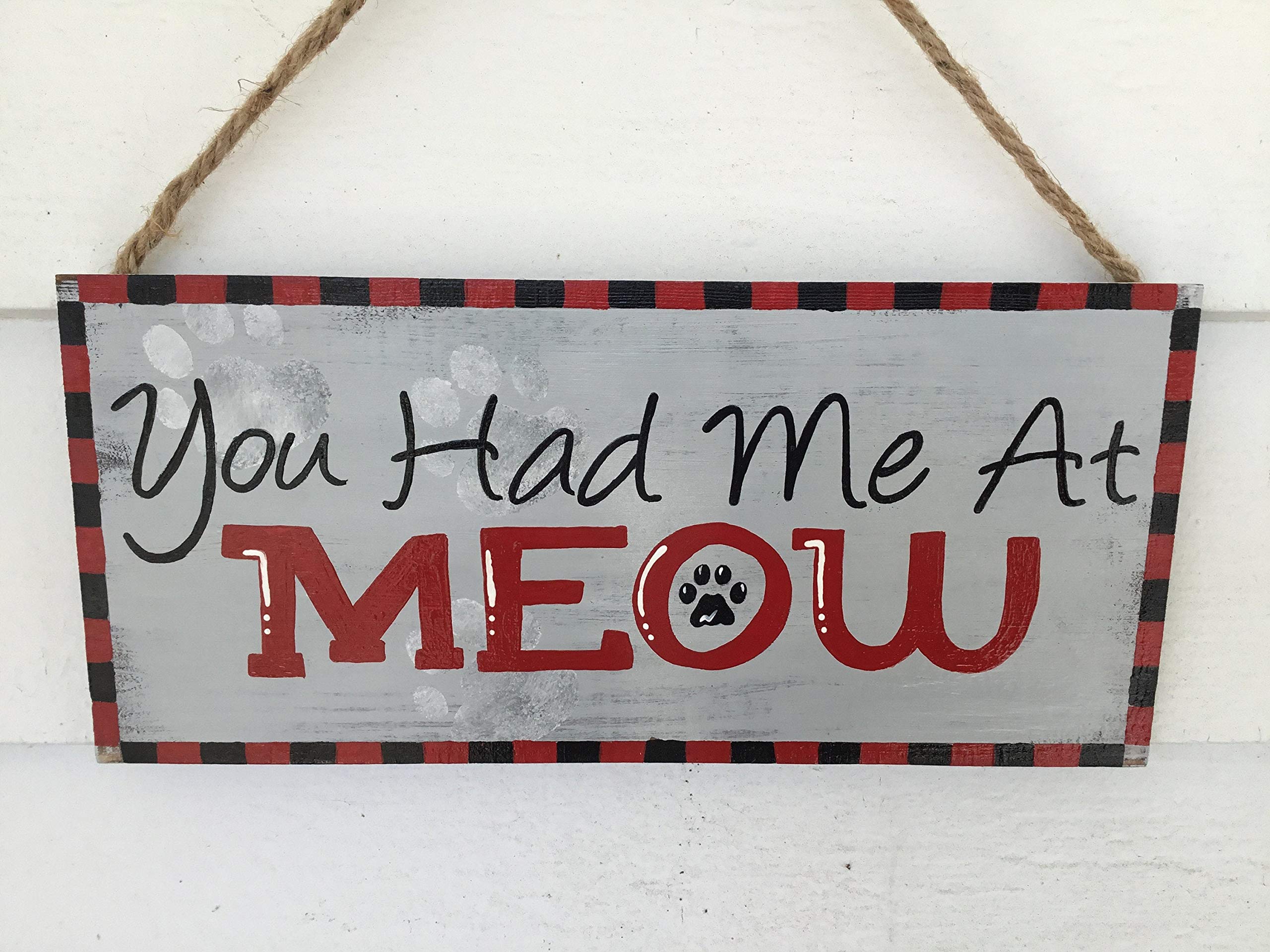 88NIUHULU 12"x 5" Meow Sign, Cat Door Hanger, Cat Door Sign, Cat Sign, Cute Cat Sign, Funny Cat Sign, Had me at Meow Sign, Cat Decor, Funny Cat Door Hanger