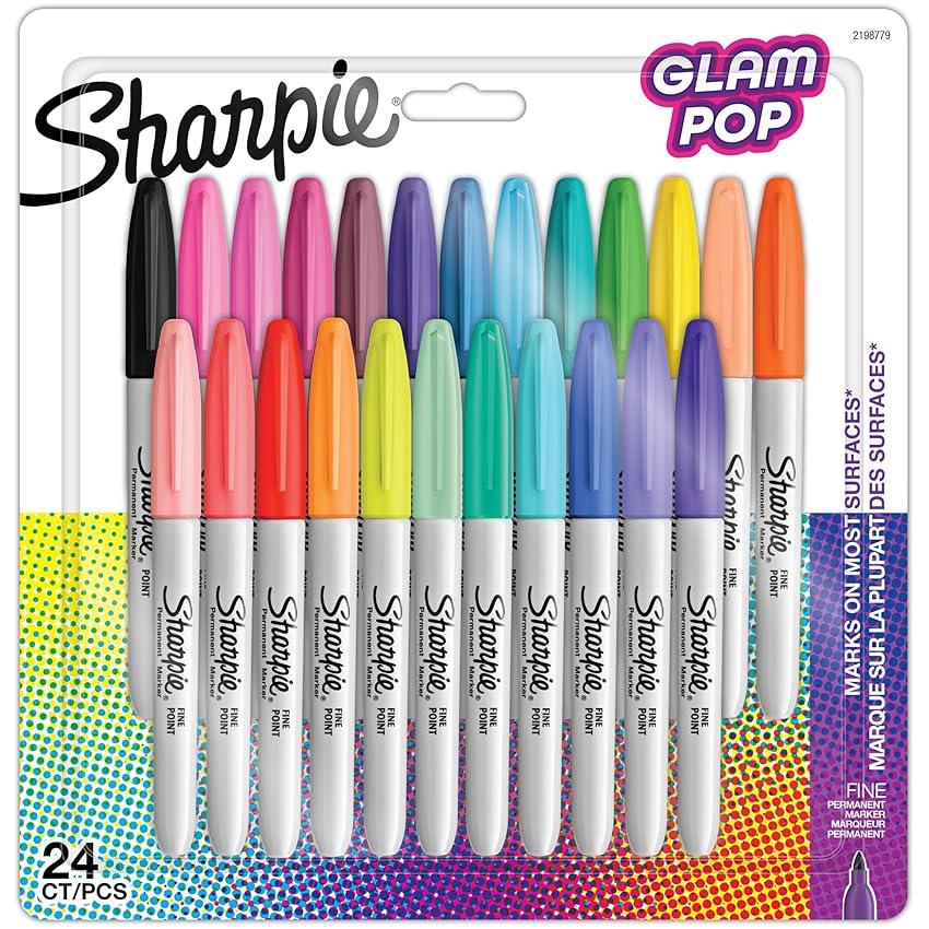 Sharpie Glam Pop Pennarelli indelebili | Punta fine per dettagli decisi | Colori assortiti | 24 pennarelli
