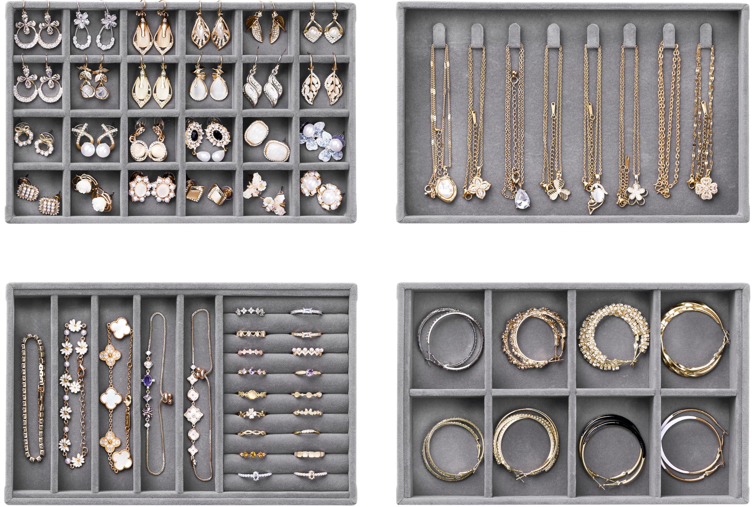 Plateau bijoux velours : organiseur empilable 4 tiroirs avec séparateurs amovibles pour coiffeuse