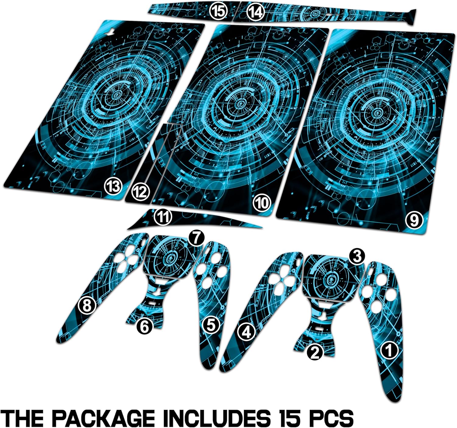 Skin Sticker for Game Console 5 Cover - Cool Cyber, Compatible with Both Disc Edition & Digital Edition (not Slim Ver) - 2 Controller Skins & Console Skin - No Bubble, Full Protection, Removable - Image 2