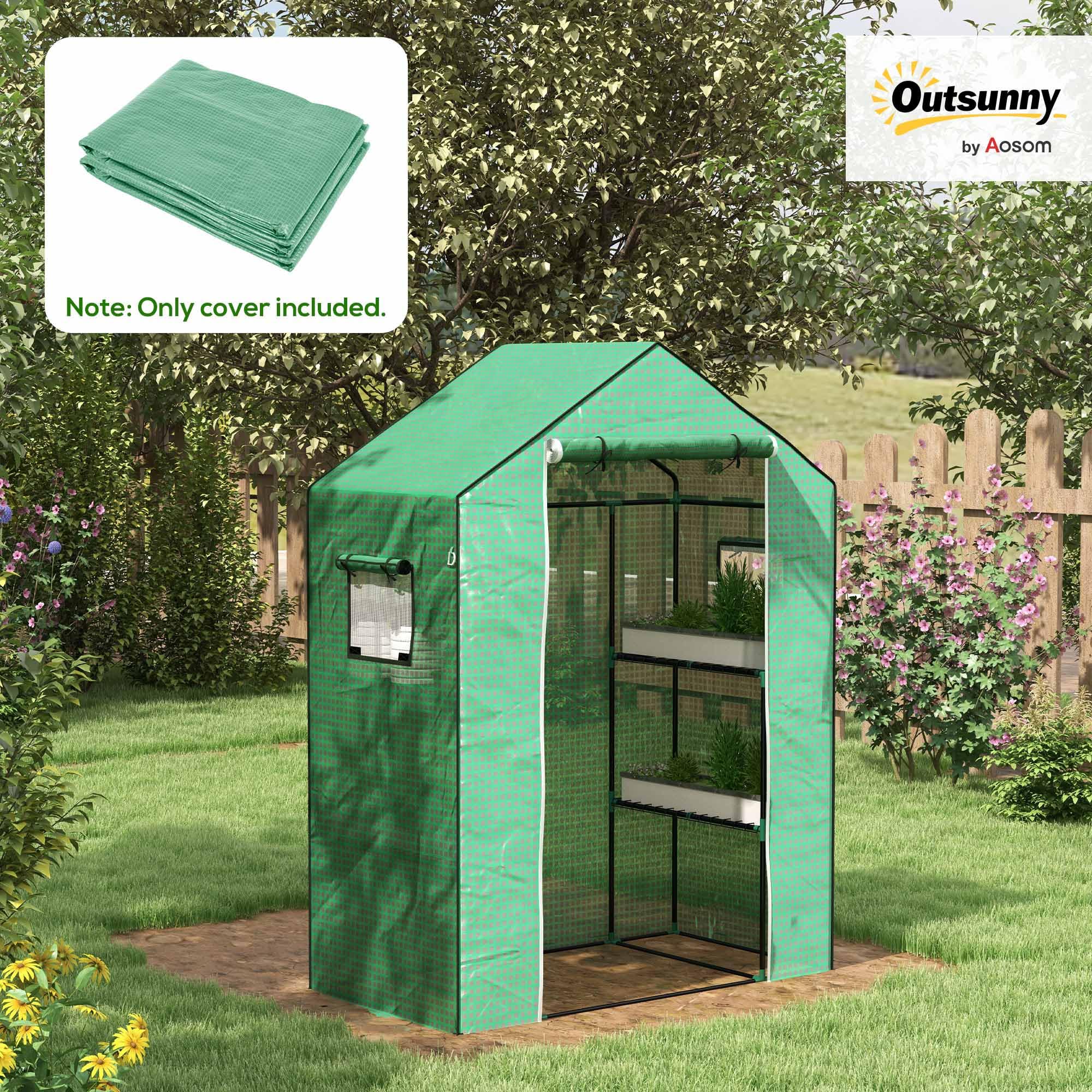 Outsunny Gewächshausfolie 1,4 x 1,9 m, wasserdicht Gartenfolie mit UV Schutz Fenster, Reißfest Folie aus Polyethylen, Abdeckplane für Treibhaus, Tunnelfolie für Außenbereich, NUR Folie, Grün