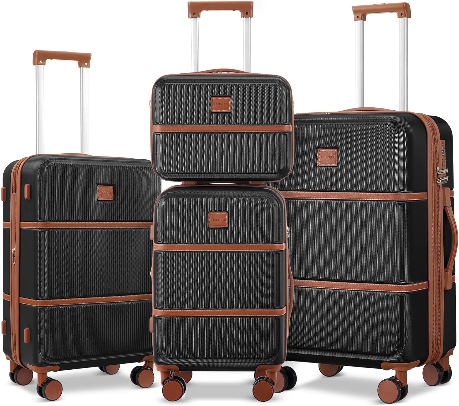 Suitour Expandable 4-Piece Luggage Set (14″ 19″ 23″ 27″) ABS Hardside Suitcase Sets with Spinner Wheels Checked Luggage Travel Suitcase