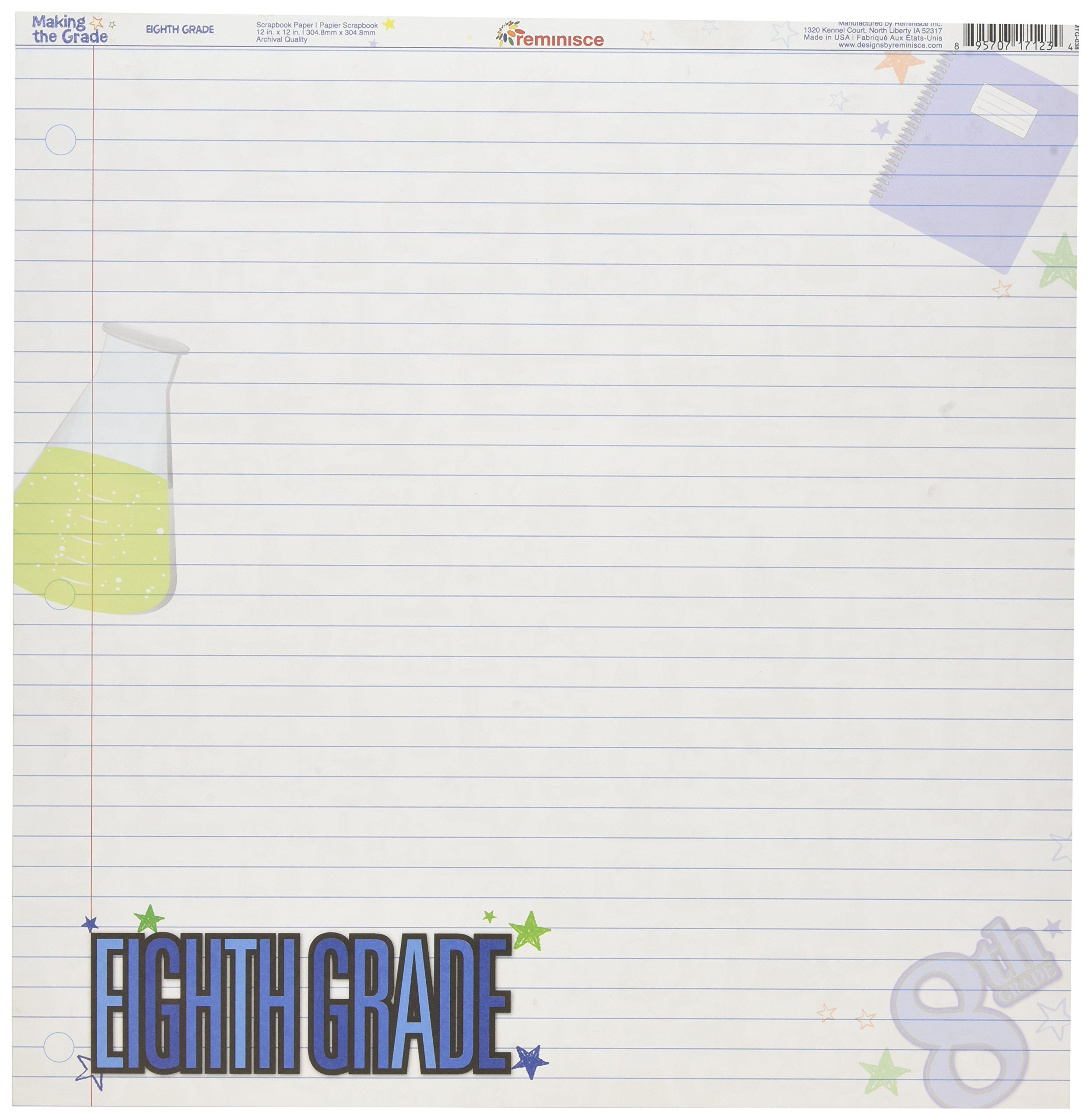 Papier de scrapbooking double face 30,5 cm Reminisce Huit Grade pour album souvenirs de fin d'année