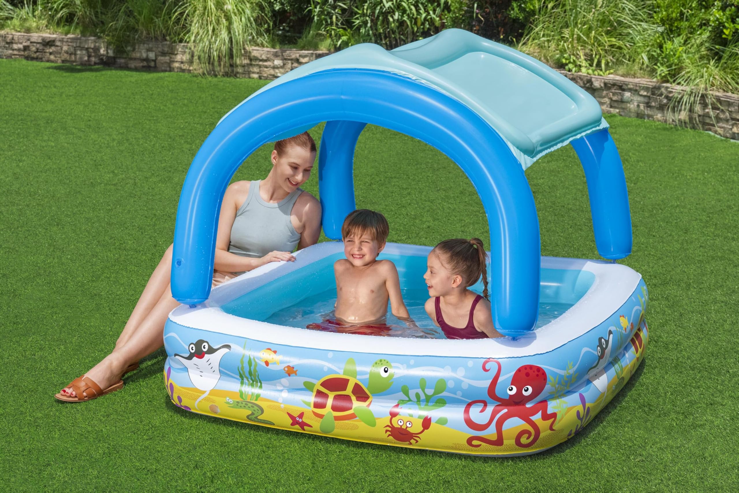 Bestway Planschbecken Pavillon Canopy Play Pool Mehrfarbig 147 x147 x 122 cm