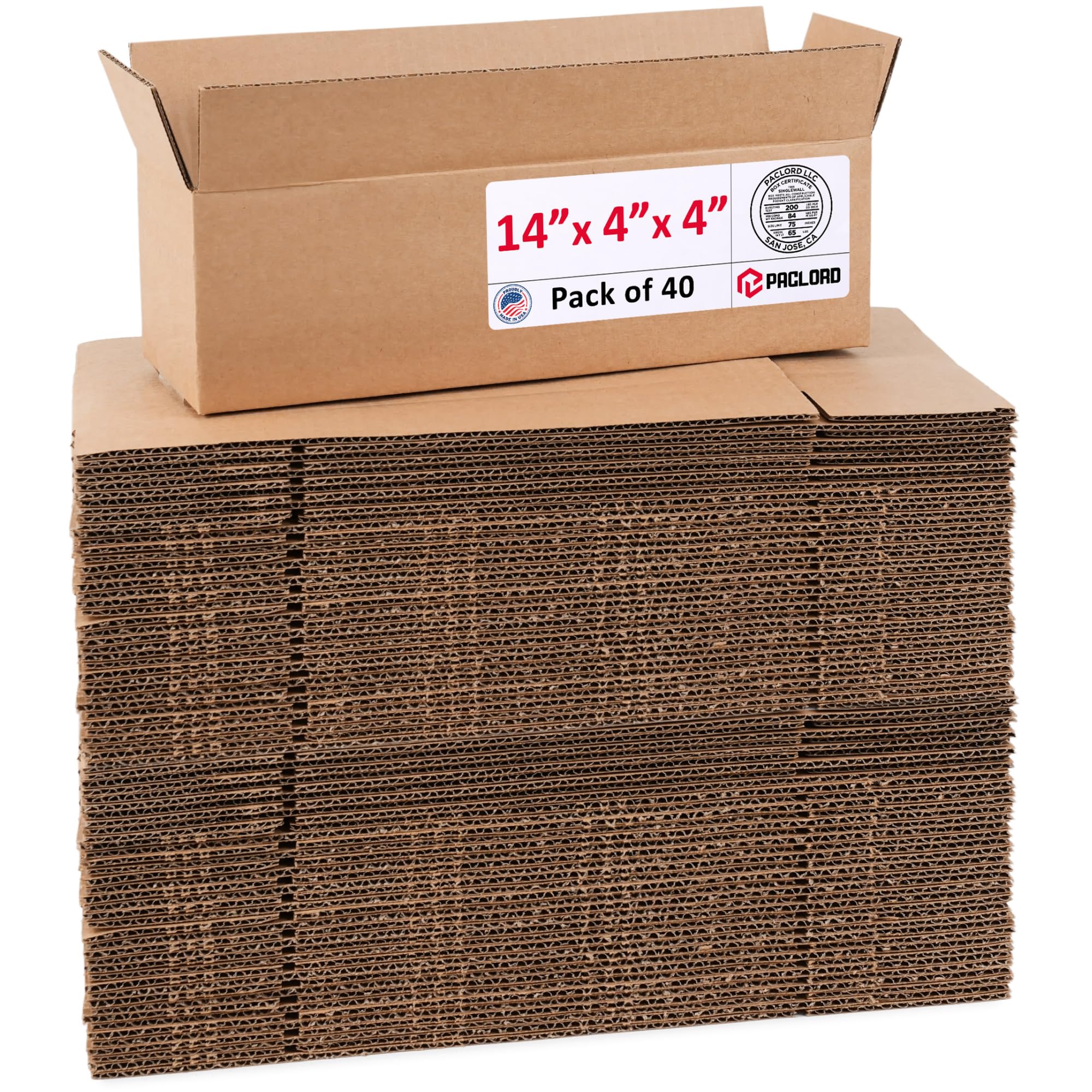 Long Cardboard Boxes 14"L x 4"W x 4"H (Pack of 40) - USA-Made Packing Boxes for Moving, Shipping, or Storage - USPS, UPS, FedEx Approved - Professional Packing Supplies for Moving | USA-Made Packing Boxes for Moving, Shipping, or Storage - USPS, UPS, FedEx Approved - Professional Packing Supplies
