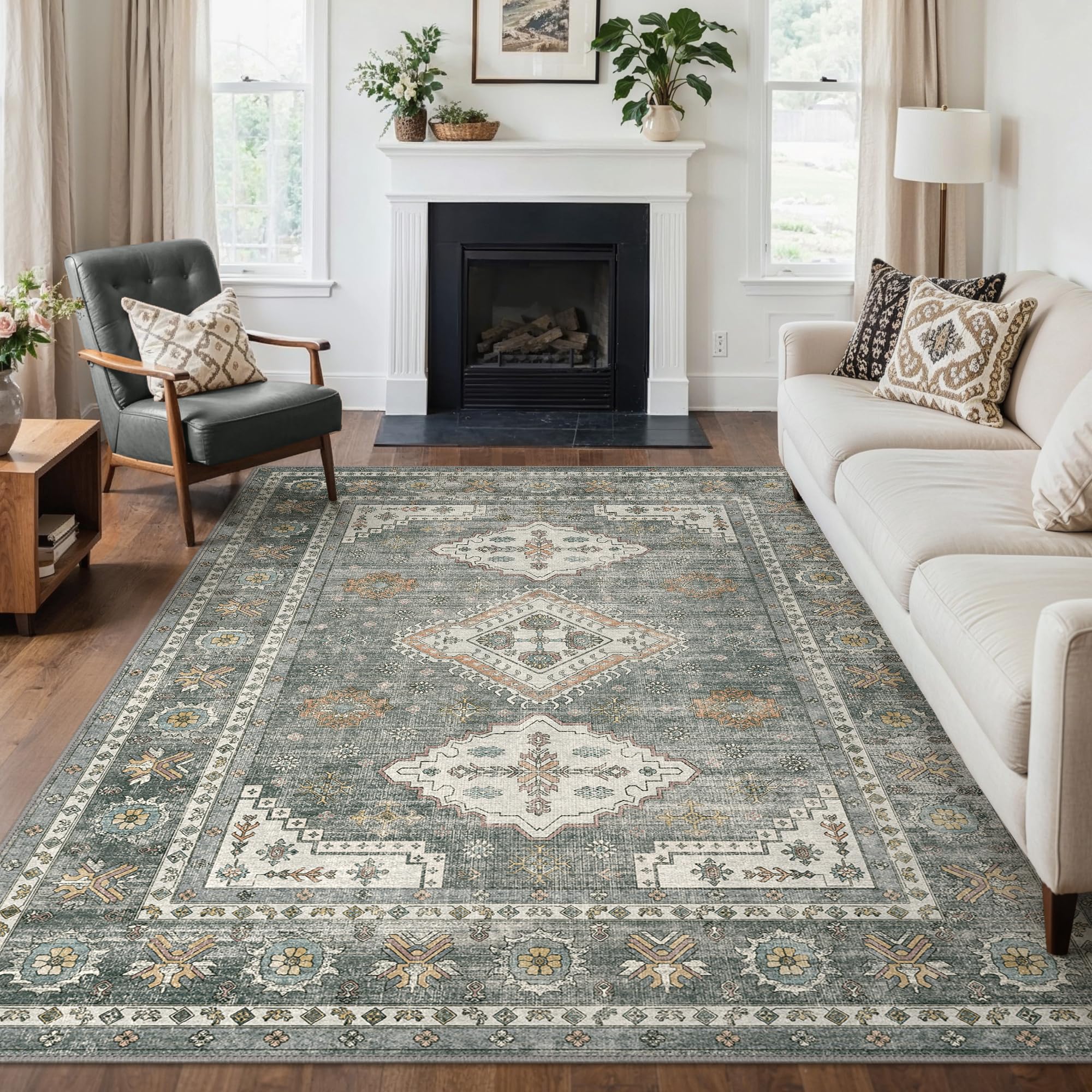 Tappeto Salotto GENIMO 160x230 Cm - Antiscivolo Lavabile Grigio