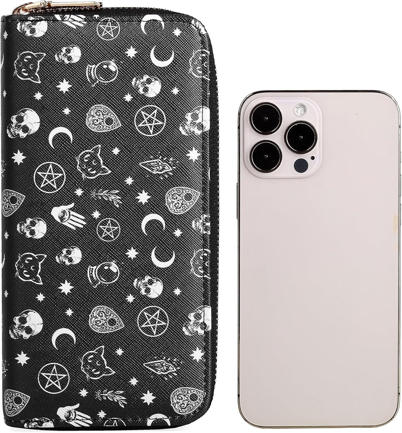 Halloween Skull Wallets for Women Large Capacity 2 Zipper Around Gothic Wallet Ladies Goth Purse Credit Card Holder (Skull) - Image 4