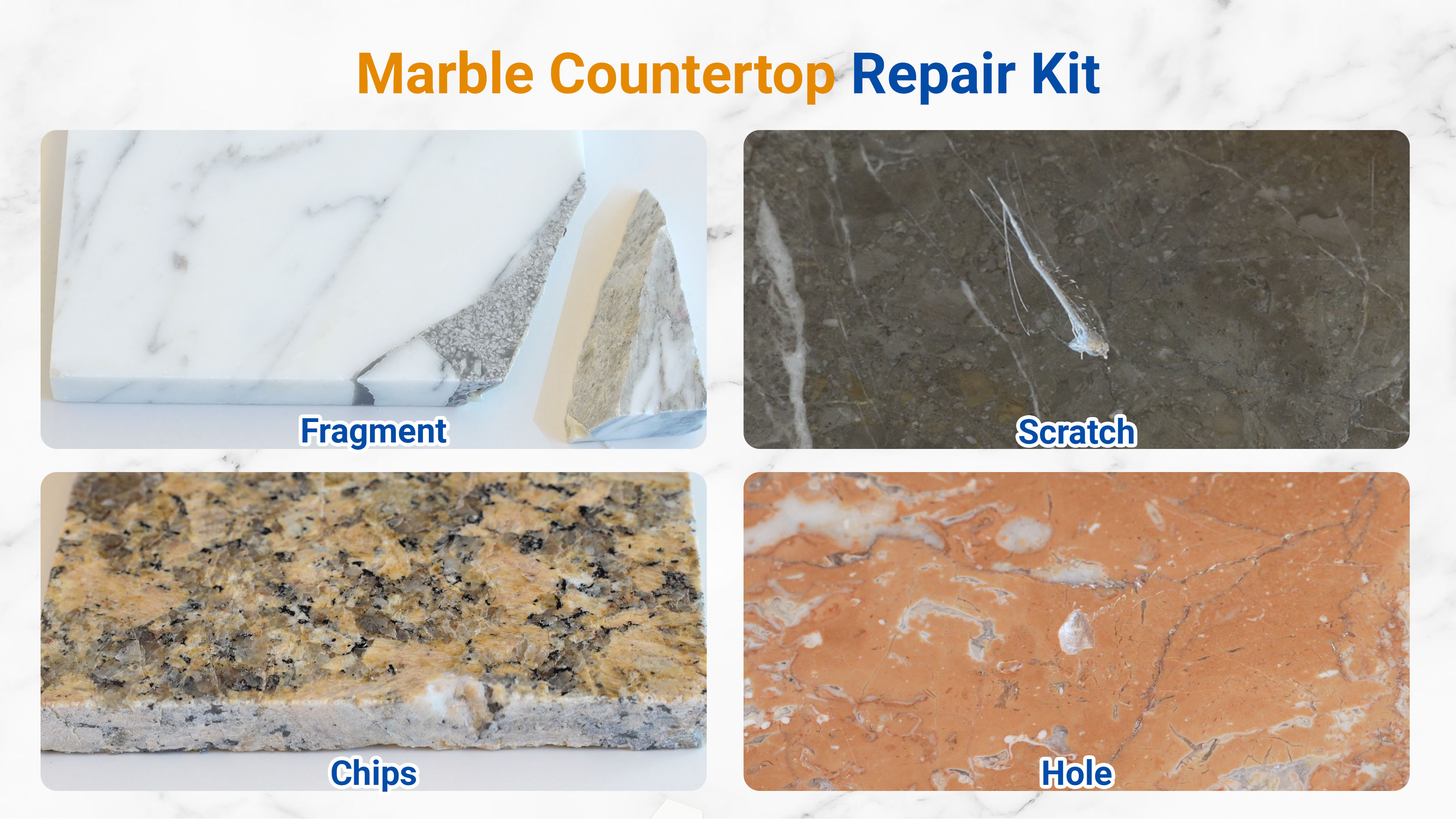 Image of Marble Countertop Repair Kit, 160g /5.64oz Tile Repair Kit for Granite Quartz Acrylic Ceramic Stone and Fill Hole Chips Crack Scratches Dents, Reattaches Missing Edges on Countertops (Color Match)