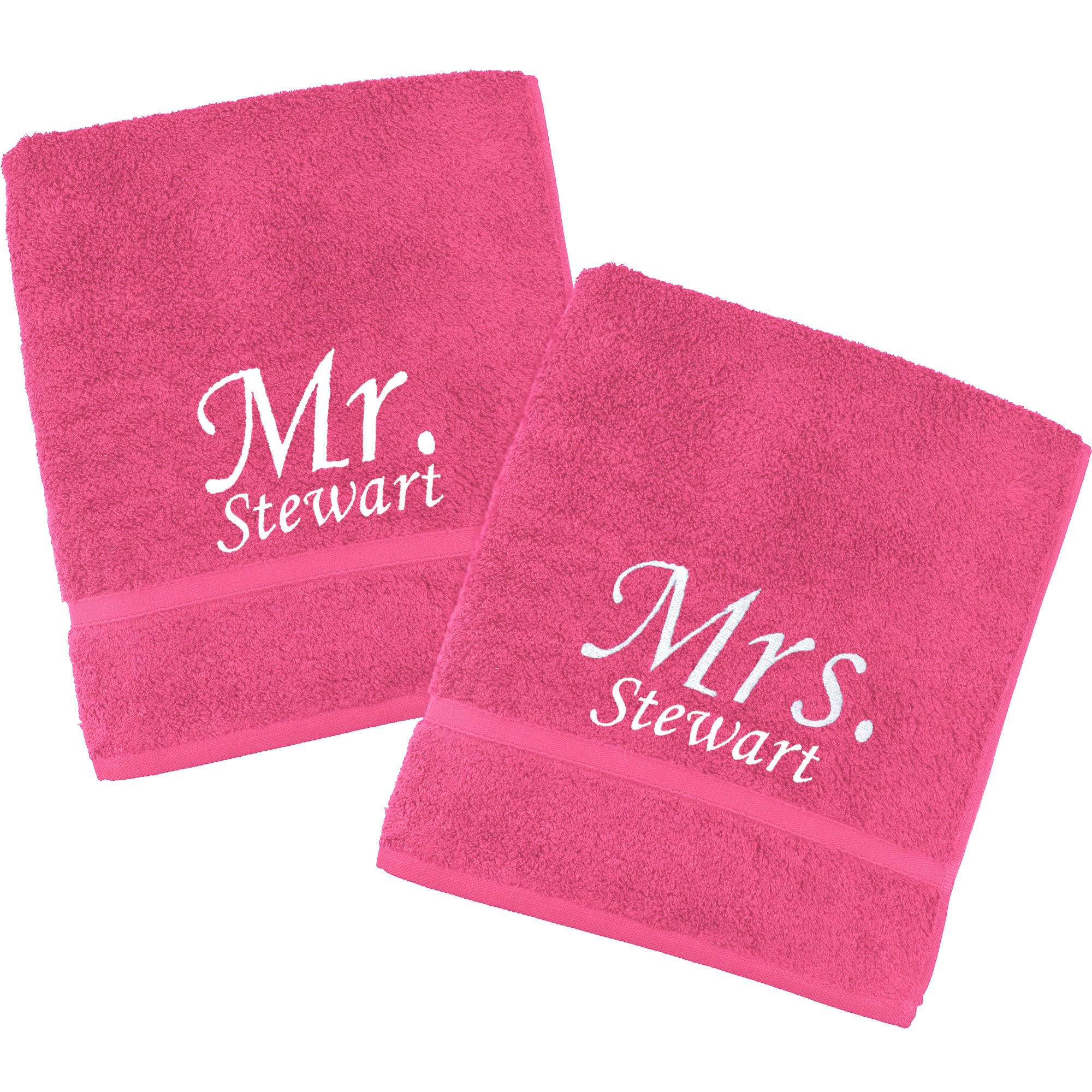TeddyT's Personalised Mr & Mrs Embroidered Towels Gift Set (Pink with White, Hand Towel (80x50cm))