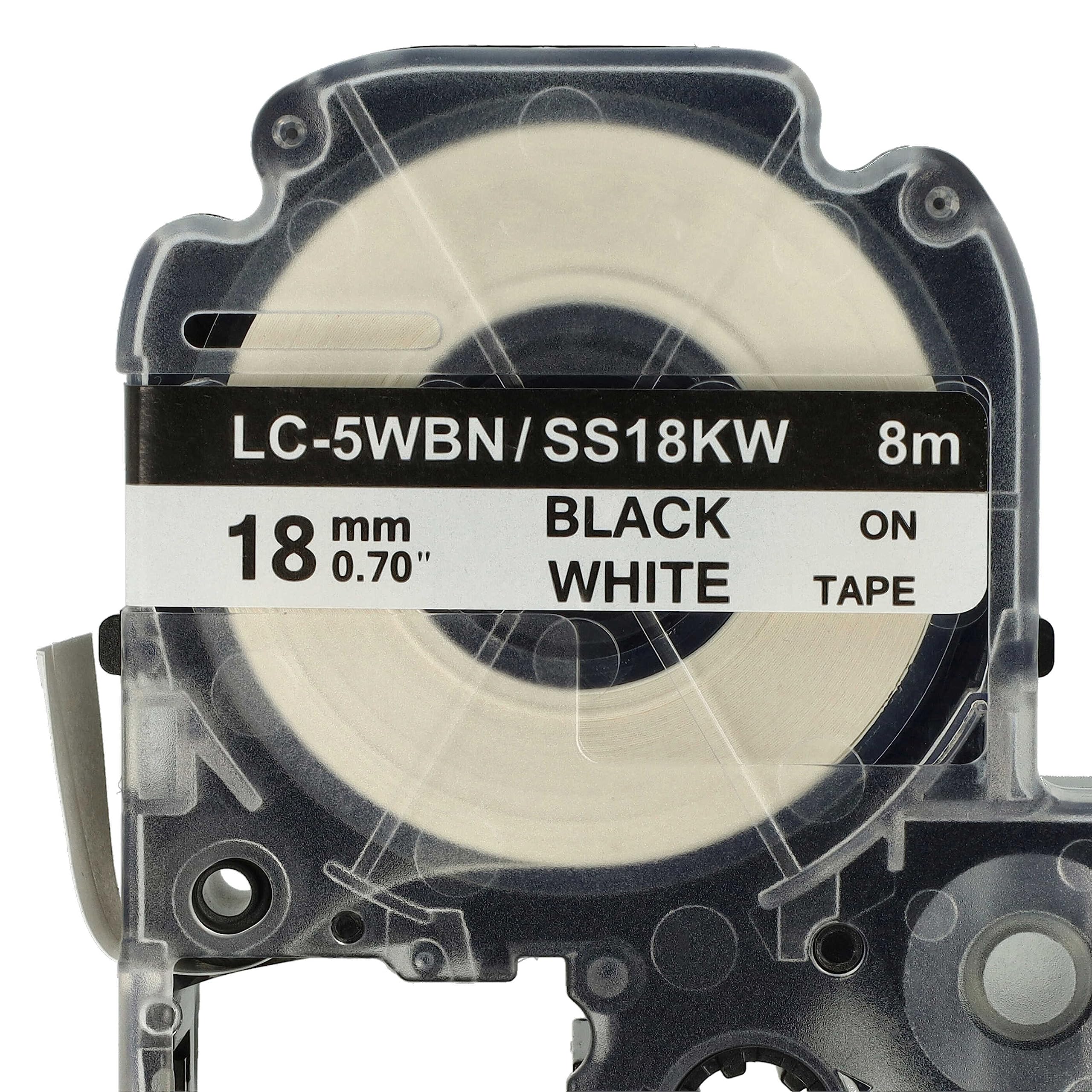 vhbw 10x Schriftband-Kassette Ersatz für Epson SS18KW | LC-5WBN für Etiketten-Drucker 8m x 18mm Schwarz auf Weiß