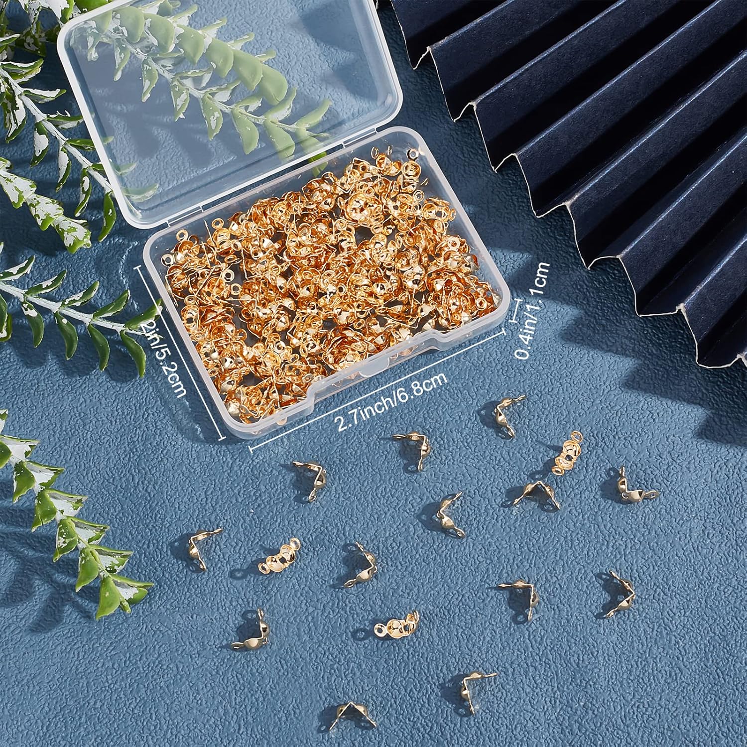 Beebeecraft 1 Box 200Pcs Bead Tips Knot Covers 18K Gold Plated Brass Clamshell Crimp Bead Tips Fold-Over Open End Caps for Jewelry Making DIY Bracelet Necklace Findings (3mm Cup, 1mm Hole) - Image 7