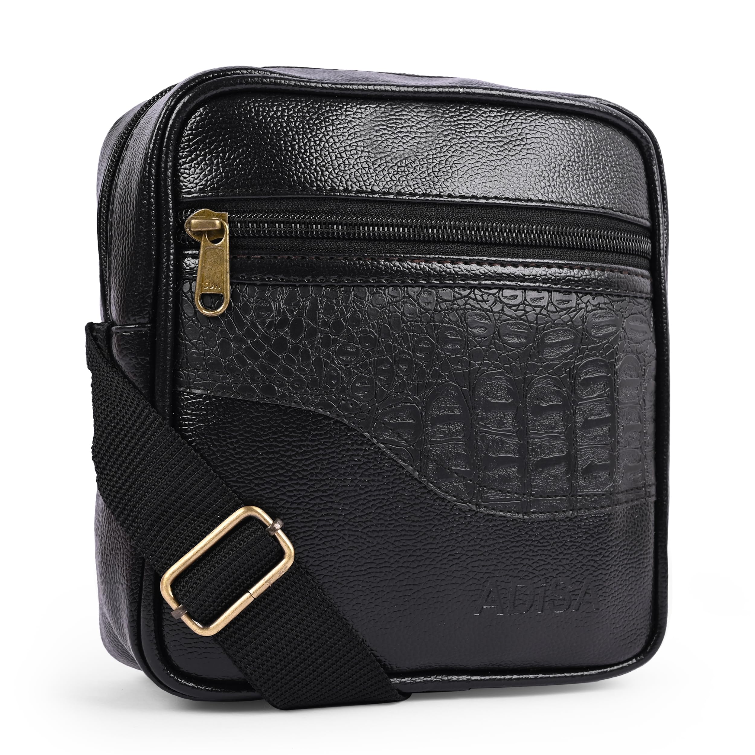 Faux Leather Unisex Sling Cross Body Travel Office Messenger Bag (MS9012-BLA)-image-48