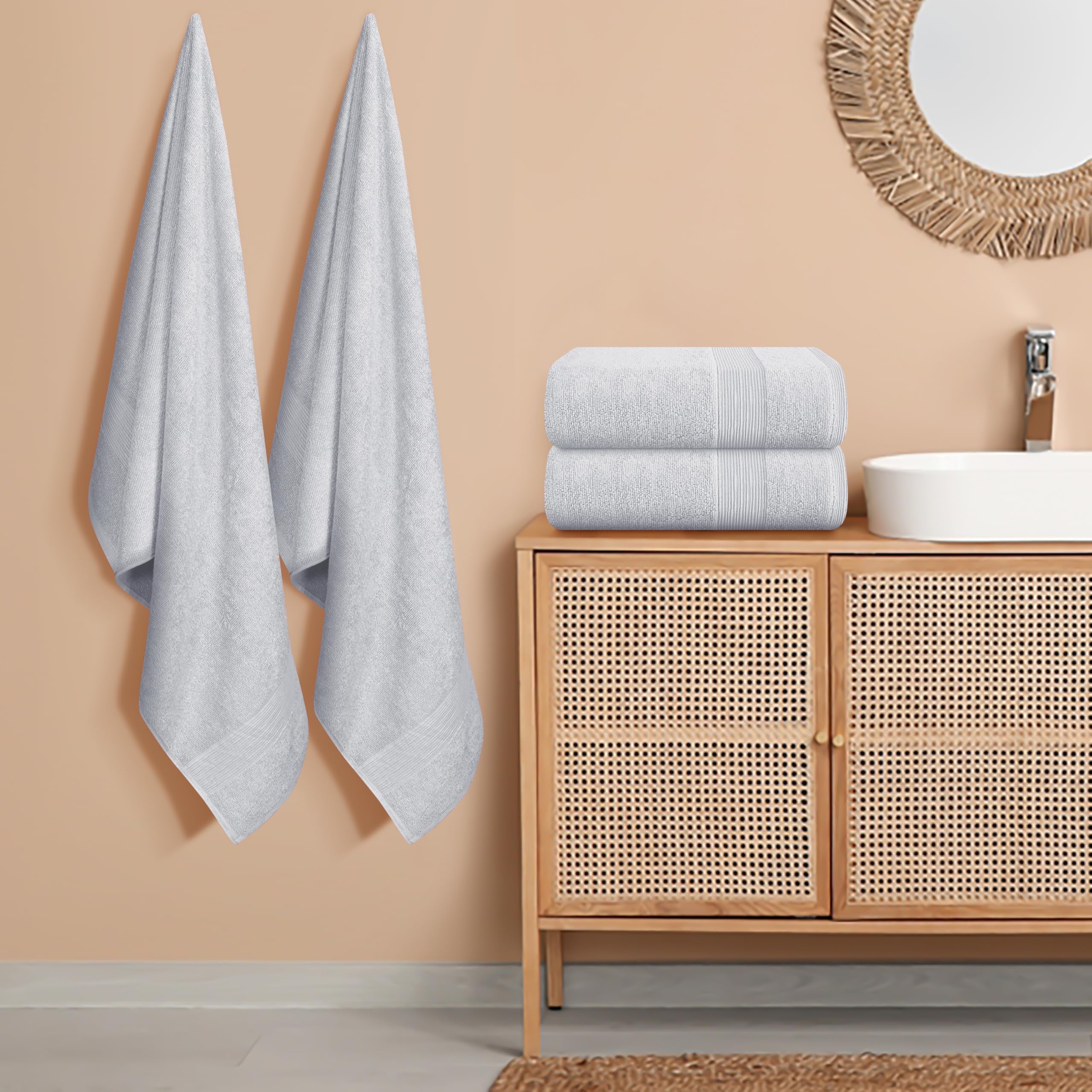 Elvana Home Juego de 4 toallas de baño de 27 x 54 pulgadas, 100% algodón hilado en anillo, ultra suave, altamente absorbente, lavable a máquina, toallas de baño de calidad de spa para baño, gris claro