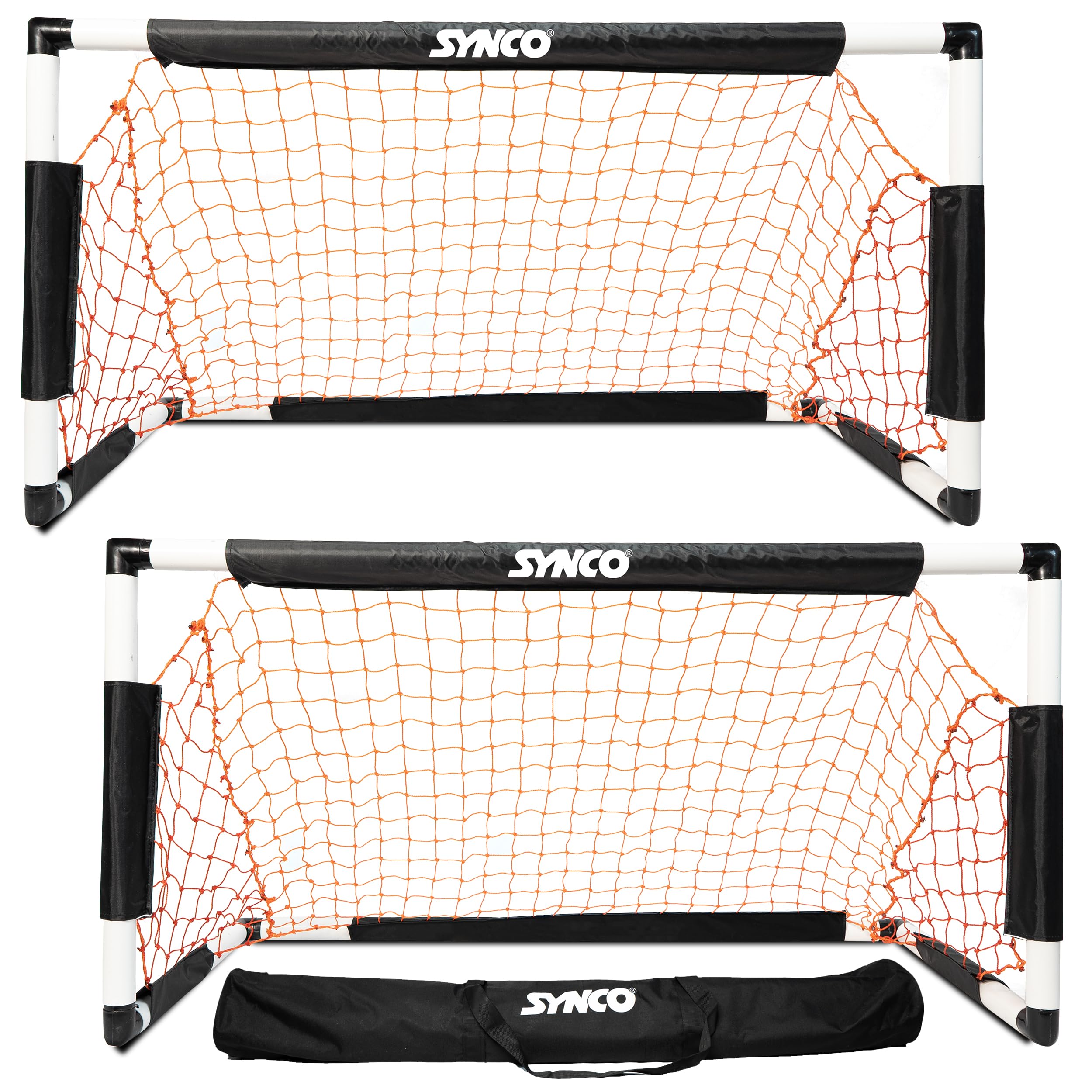 Synco Two Portable Soccer Goals with Carry Bag | Goal Post for Football Training | Long Lasting Durable Frame | Quick Setup Easy Folding Storage | Set of Two