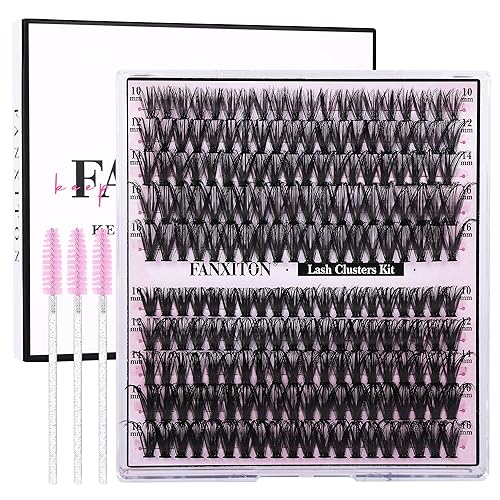 Miniatura 10 de Kit de pestañas en racimo, 280 racimos con cepillo, extensiones rizadas en D, con volumen, 23/64 a 40/64 pulgadas, 40D+50D, pestañas individuales de