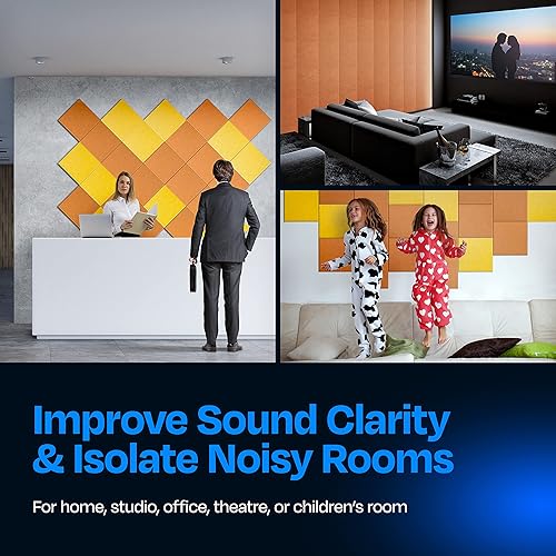 Miniatura 4 de Paneles insonorizantes de alta densidad para pared, forma cuadrada, paquete de 12 unidades de 12" x 12" x 0.4", color naranja de los años 70