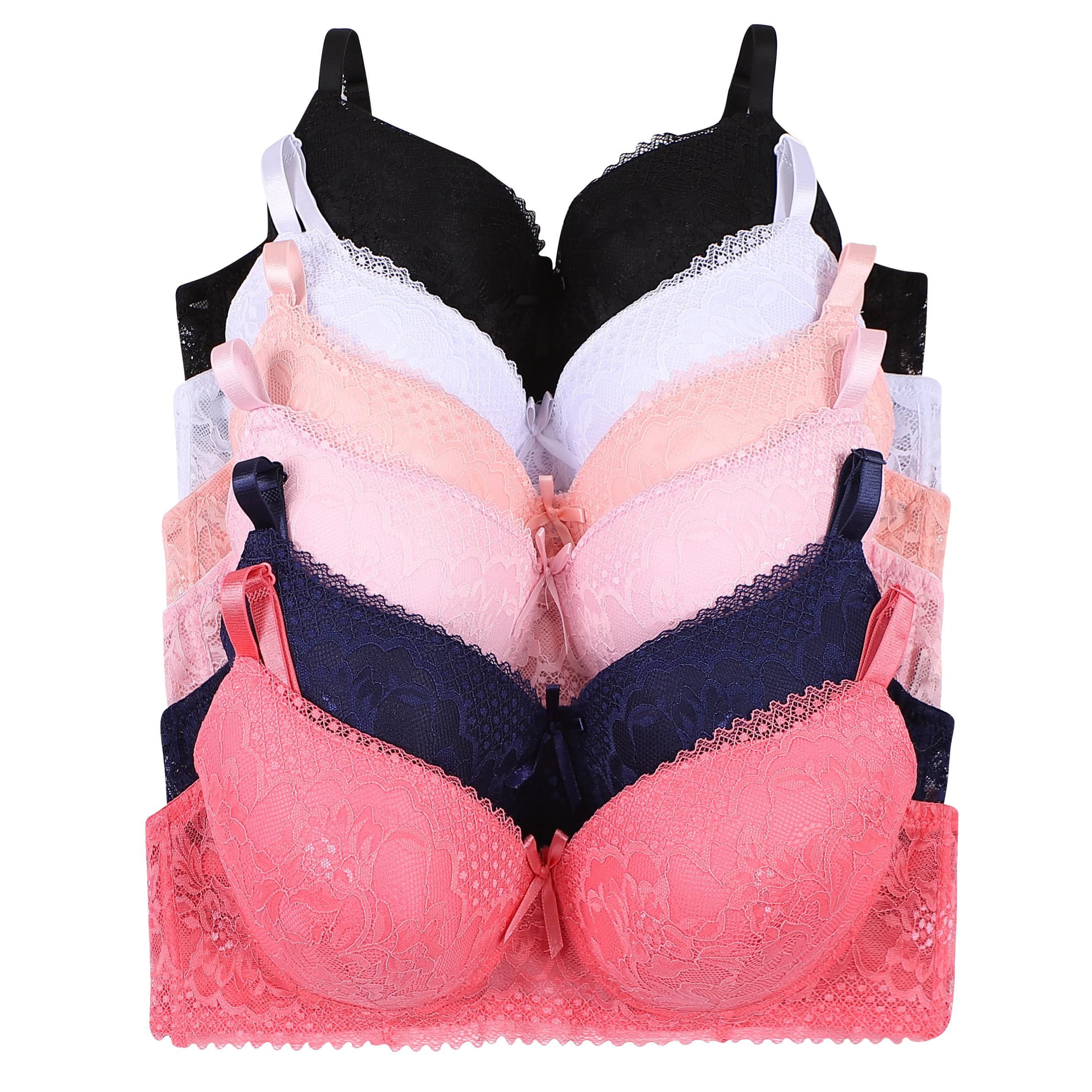 Viola's Secret 6 Pack of Color Print T-Shirt Bras B Cup C Cup and D Cup