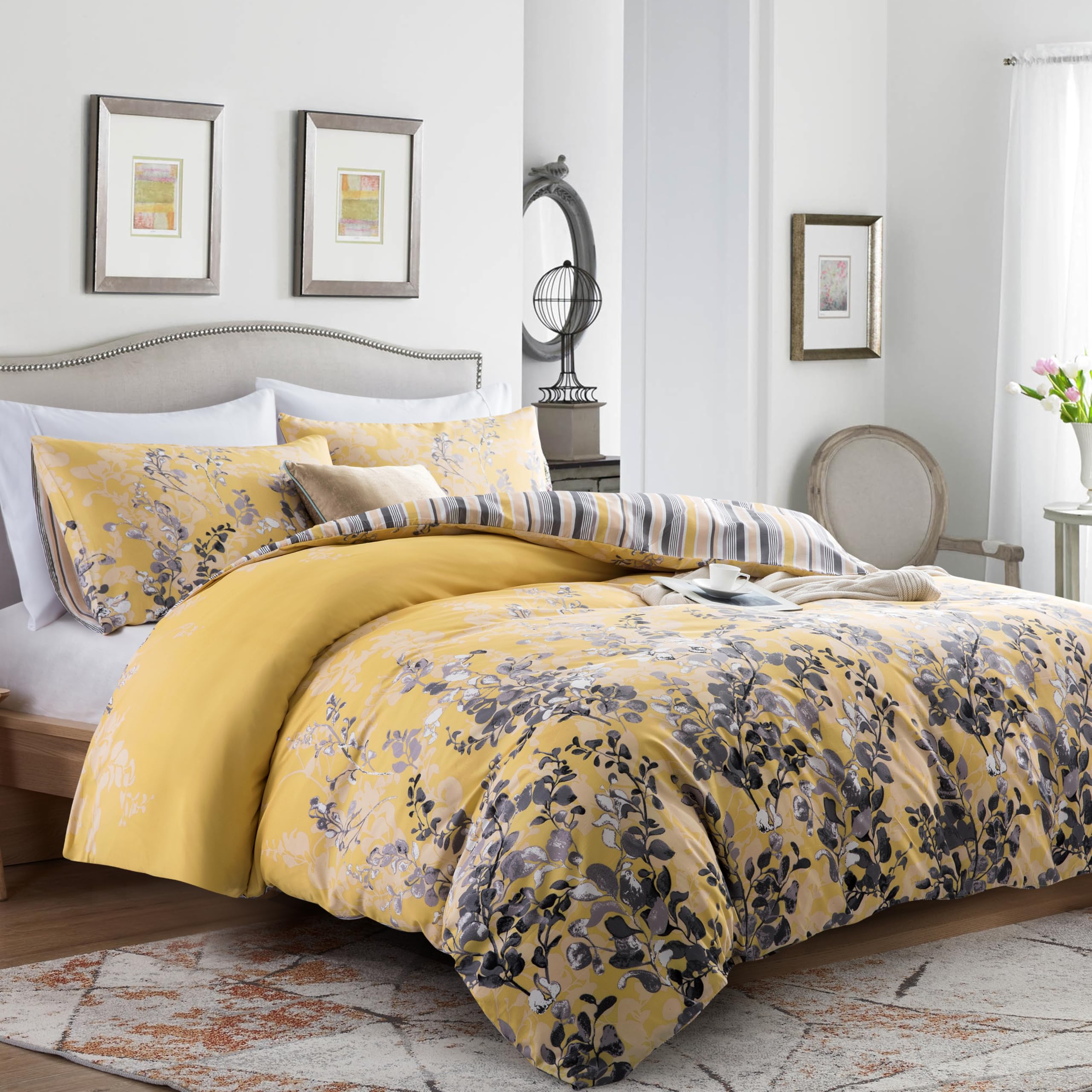 MOONLIGHT20015 King Size Duvet Cover Sets Soft Printed Luxury Bedding Set Premium Brushed Microfiber Duvet Covers with Pillowcases (Ochre Blossom 230x220 CM) - Image 2