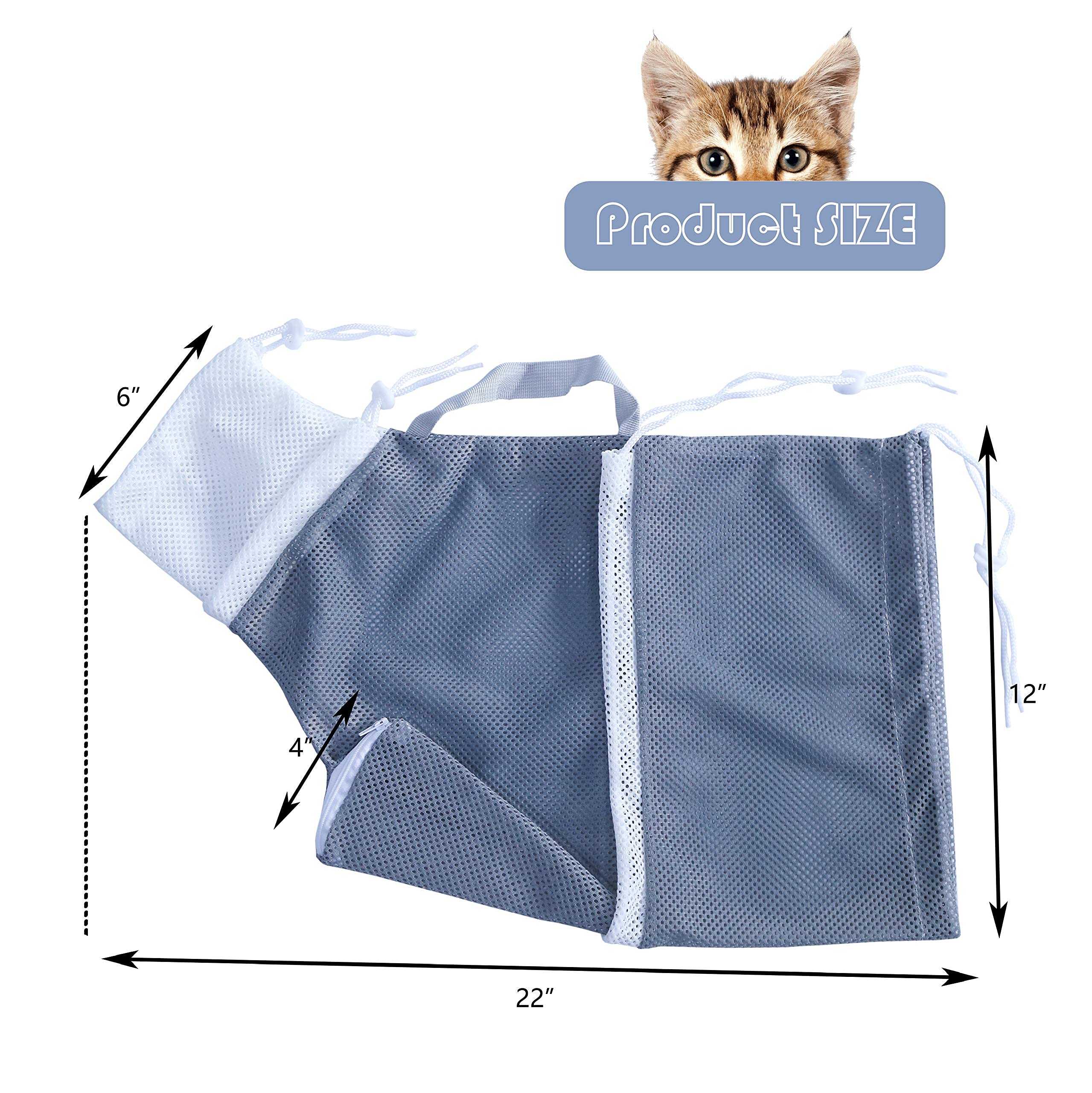 KlerRoem Katzenbadetasche, verstellbar, Anti-Biss- und Kratzschutz, Katzen-Duschnetz-Pflege-Tasche für Haustier-Hunde und Katzen, Nagelfeile, Fellpflege-Handschuh und Katzen-Muschelkamm (grau)