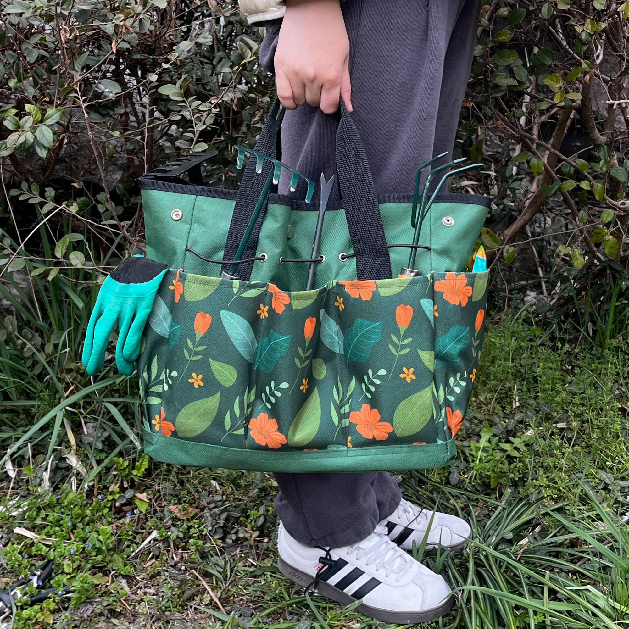 Bolsa de herramientas de jardín, bolsa de jardín portátil con asa, bolsa organizadora de herramientas de jardín Oxford, regalo ideal para esposa y padres, herramientas no incluidas (verde)