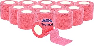 ASA TECHMED - 12 Pack, Pink 2â€ x 5 Yards, Self-Adherent Cohesive Tape, Strong Sports Tape for Wrist, Ankle Sprains & Swelling, Self-Adhesive Bandage Rolls