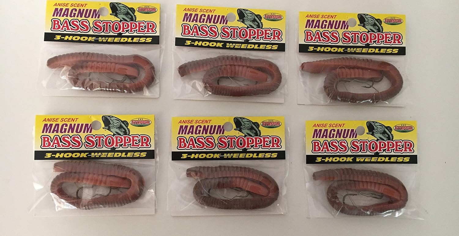 K&E BASS Stopper MAGNUM Natural WEEDLESS 3 Hook Worms 6 Pack