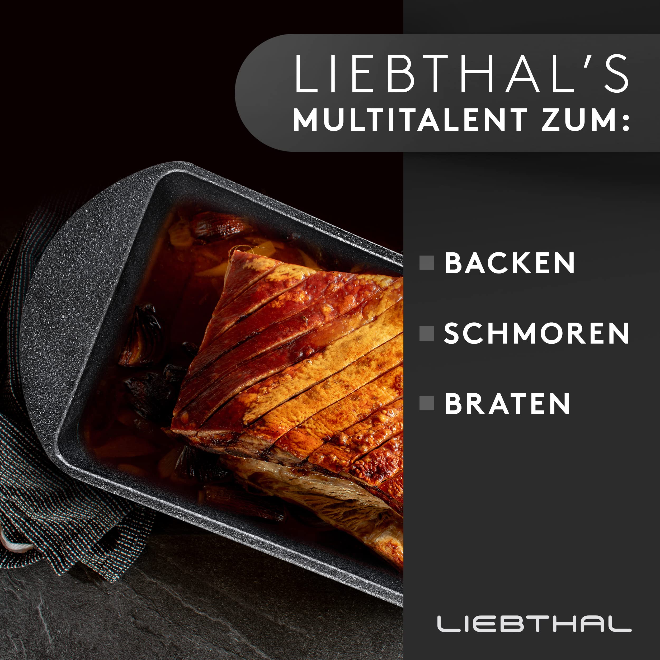 LIEBTHAL Brotbackform mit Deckel -passgenauer Antihaft-Silikoneinlage - Bereits eingebrannter Gusseisen Topf 3.5 L - Kastenform Brotbackform zum Braten, Backen&Schmoren