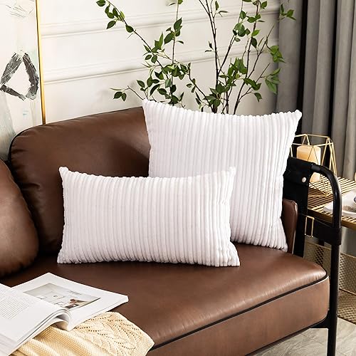 Miniatura 2 de UGASA - Juego de 2 fundas de almohada de terciopelo a rayas, funda decorativa para cojín con cremallera oculta para el hogar, sofá, dormitorio,